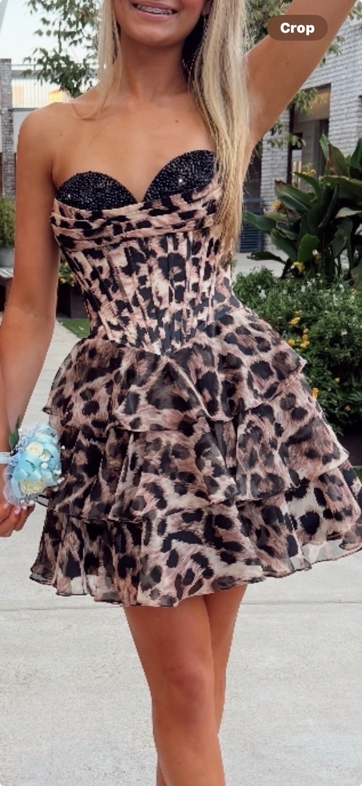 Ava Presley Leopard Print Strapless Homecoming Prom party Adjustable Sizing