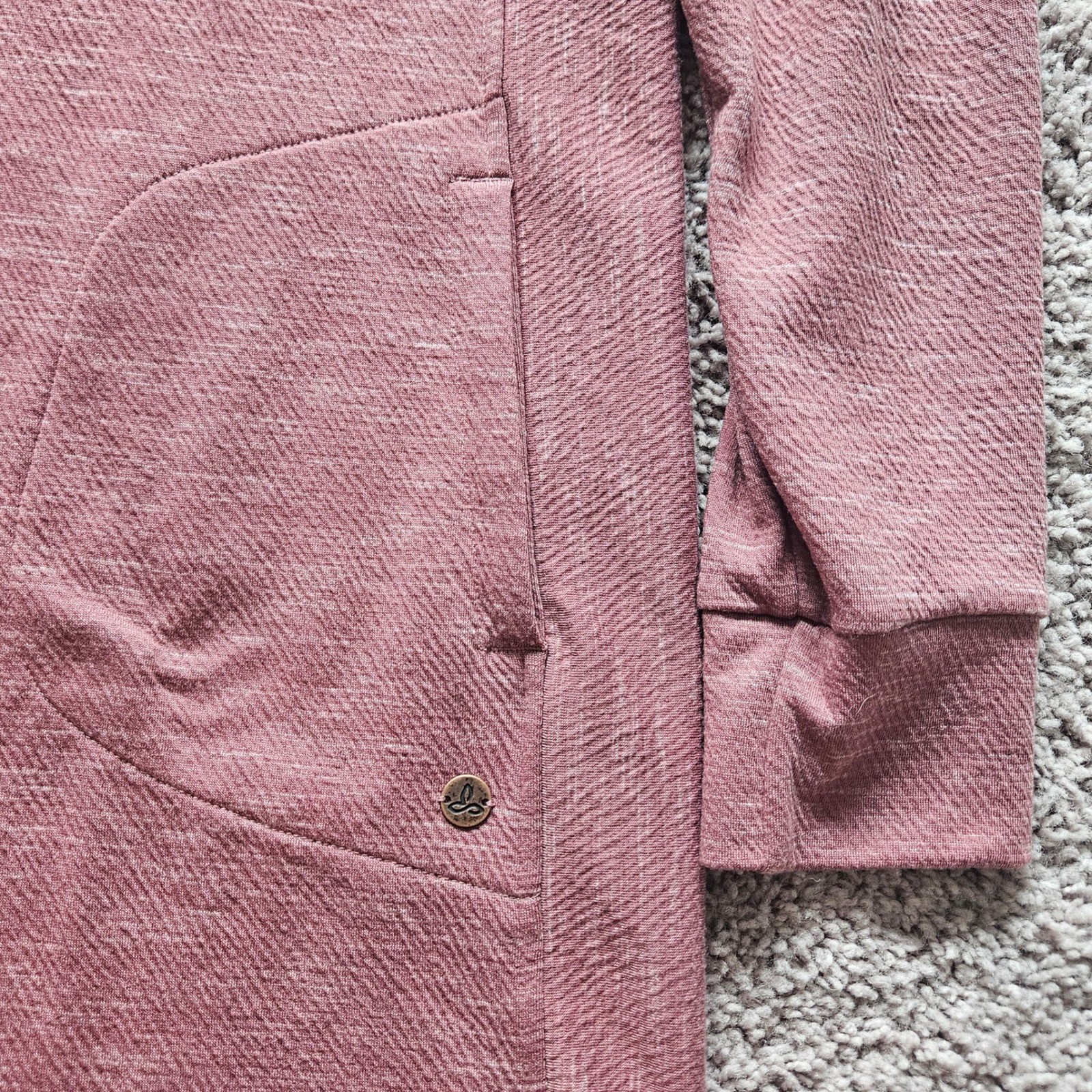 Prana Sunrise Sweatshirt Dress Size L Cowl Neck Pink Heathered Pockets Gorpcore