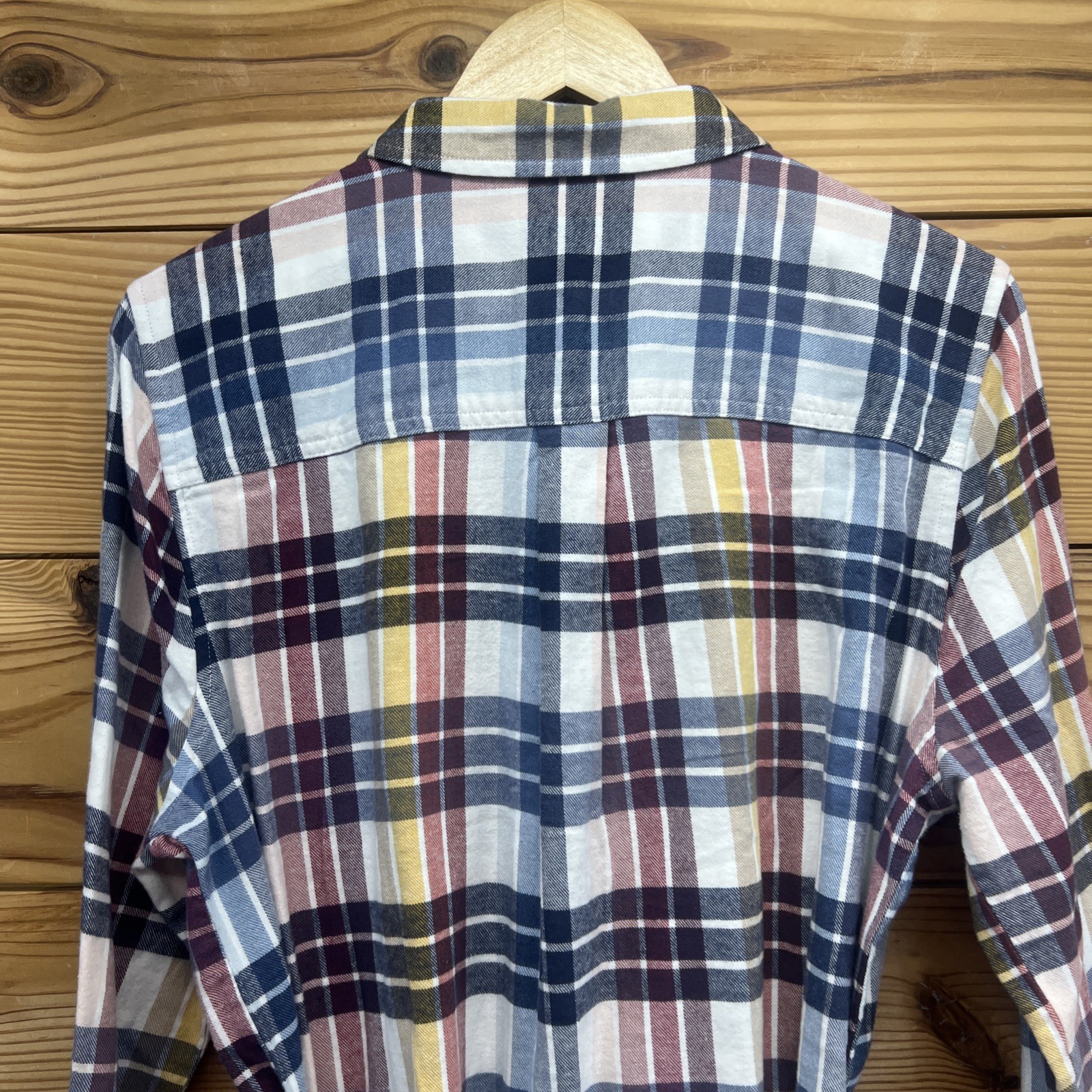 Goodthreads Dress Womens Large Flannel Plaid Shirtdress Collared Red Yellow B109