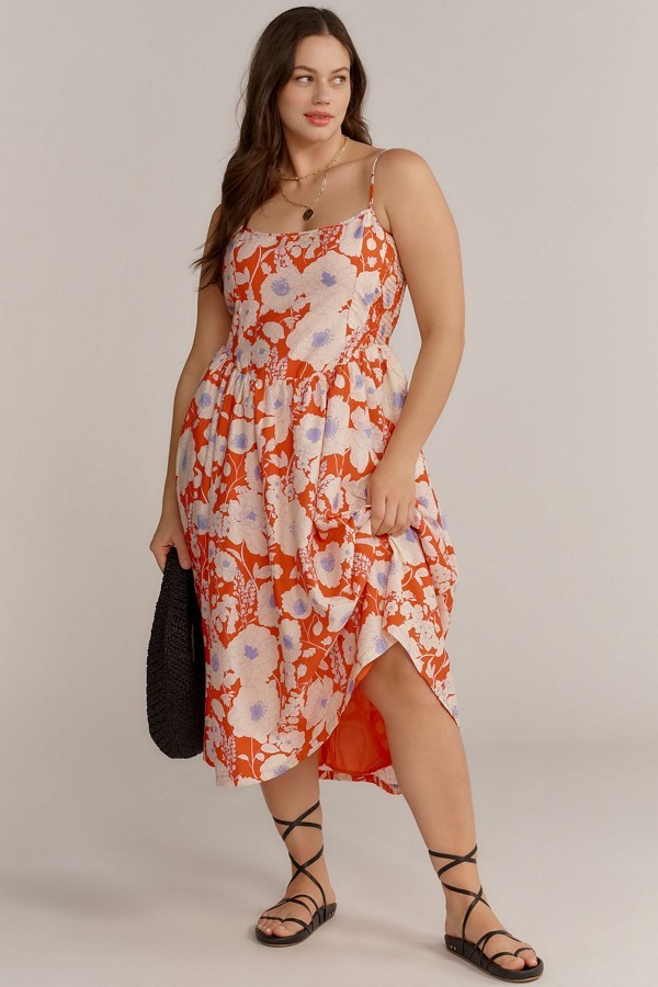 ** MAEVE by Anthropologie, Cotton Square Neck Midi Dress, Modal lining, NWT!