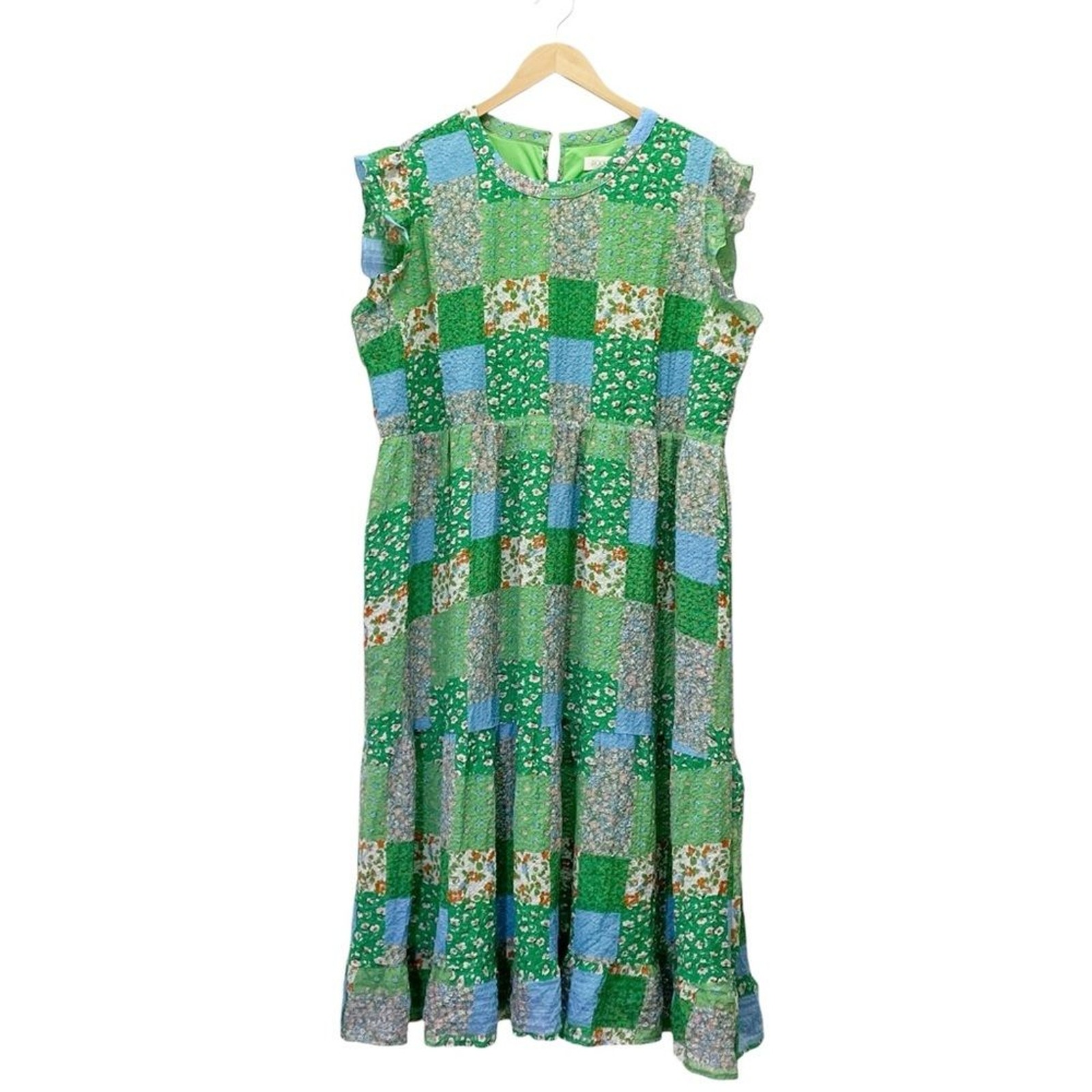 NWT Roolee Cottagecore Floral Patchwork Midi Dress Size XXL Coastal Spring Green