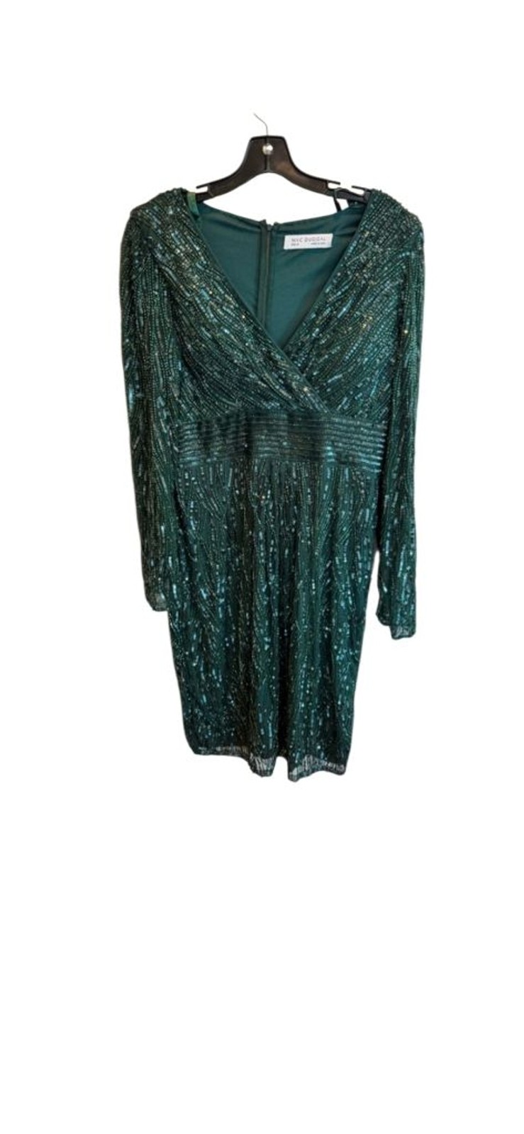 Mac Duggal Emerald Green Long Sleeve Sequin Dress Size 8