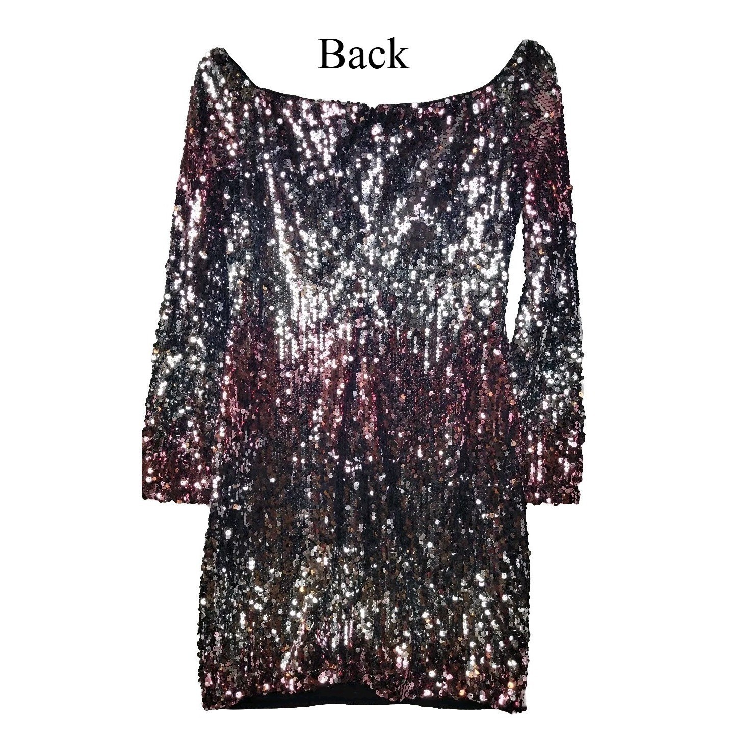 Forever 21 Sequin Dress Medium Pink Silver Ombre Mini Long Sleeve Party NYE