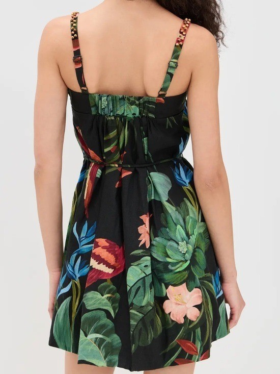 FARM RIO Midnight Macaw Fiesta Lenzing Ecovero Euroflax Mini Dress Size M