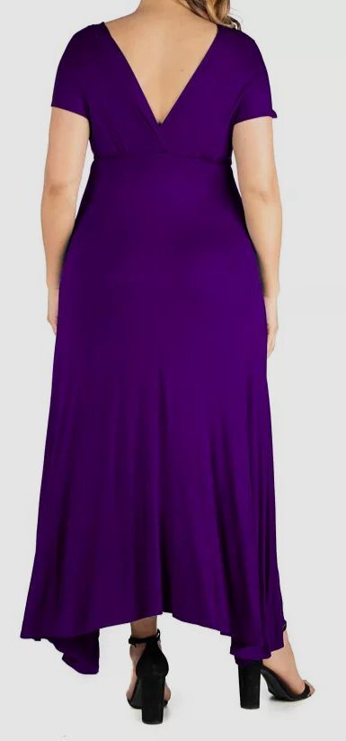 24seven Comfort Apparel Purple Empire Waist V-neck Maxi Dress Plus Size 3X