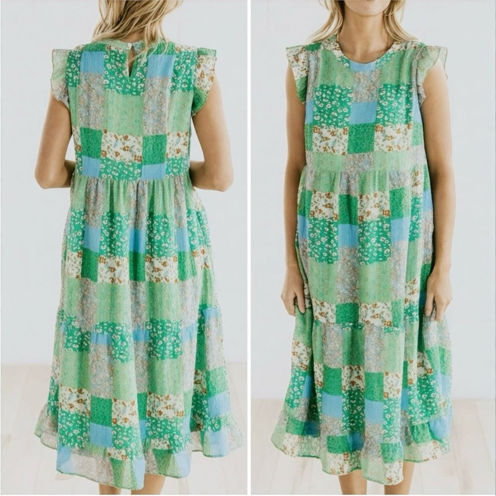 NWT Roolee Cottagecore Floral Patchwork Midi Dress Size XXL Coastal Spring Green