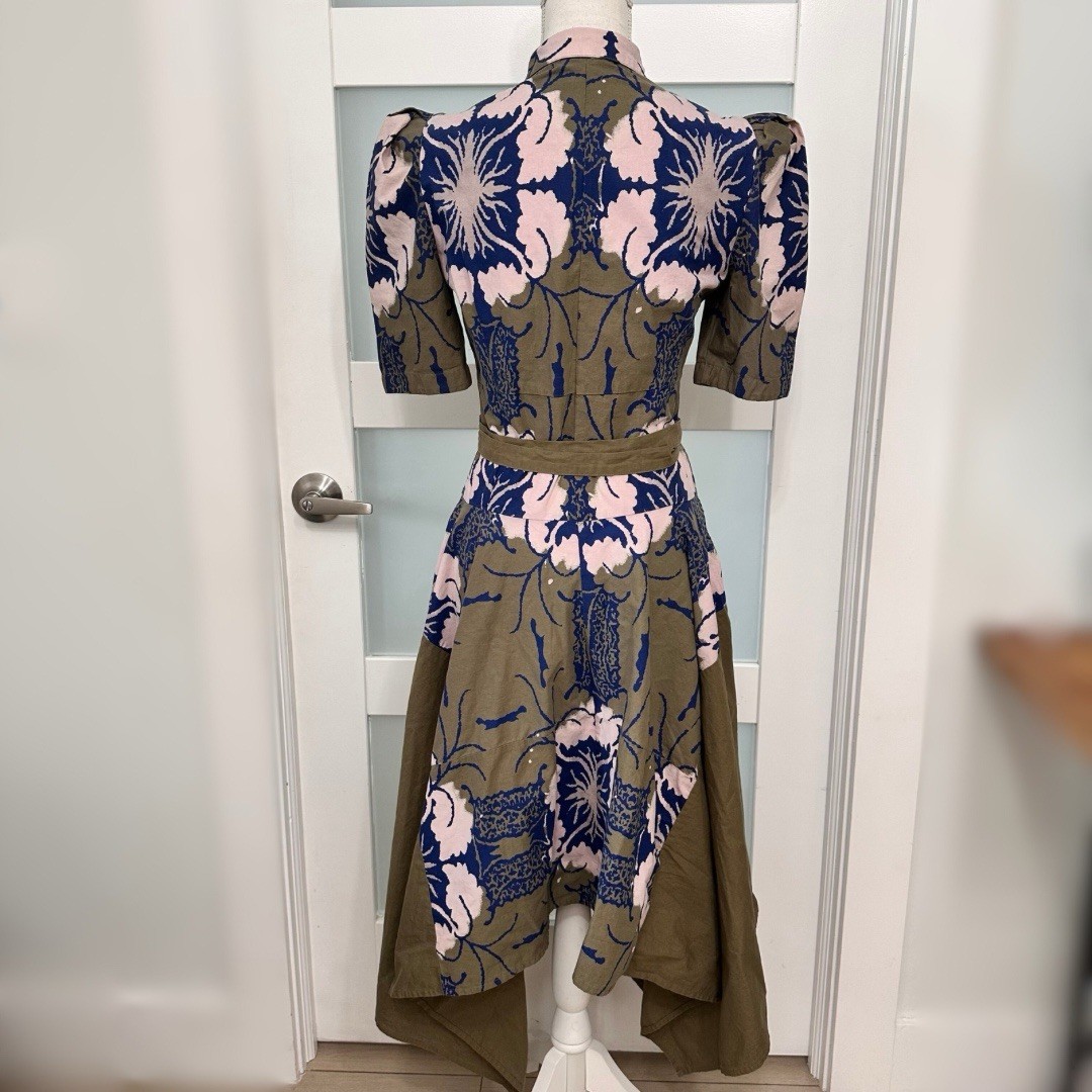 Making the Cut Army GreenFloral Self Tie Dress XS Season2 Winner Pockets NWT