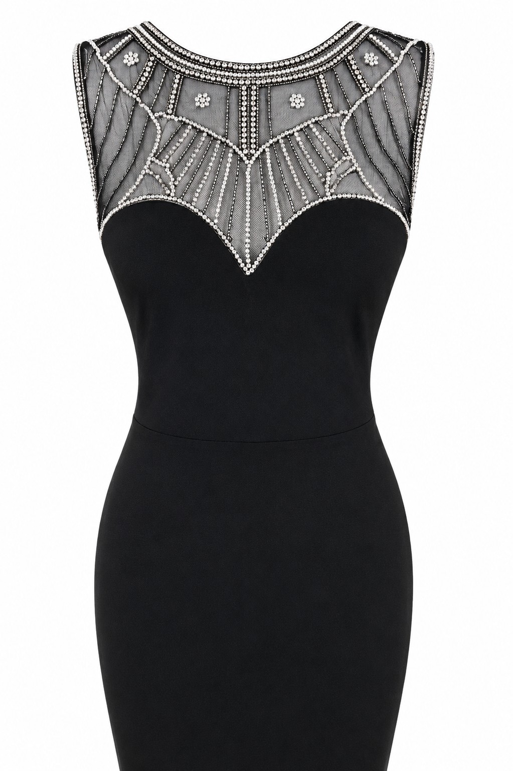 New Goddiva Black Fishtail Dress 8 Beaded Mesh Evening Party Prom