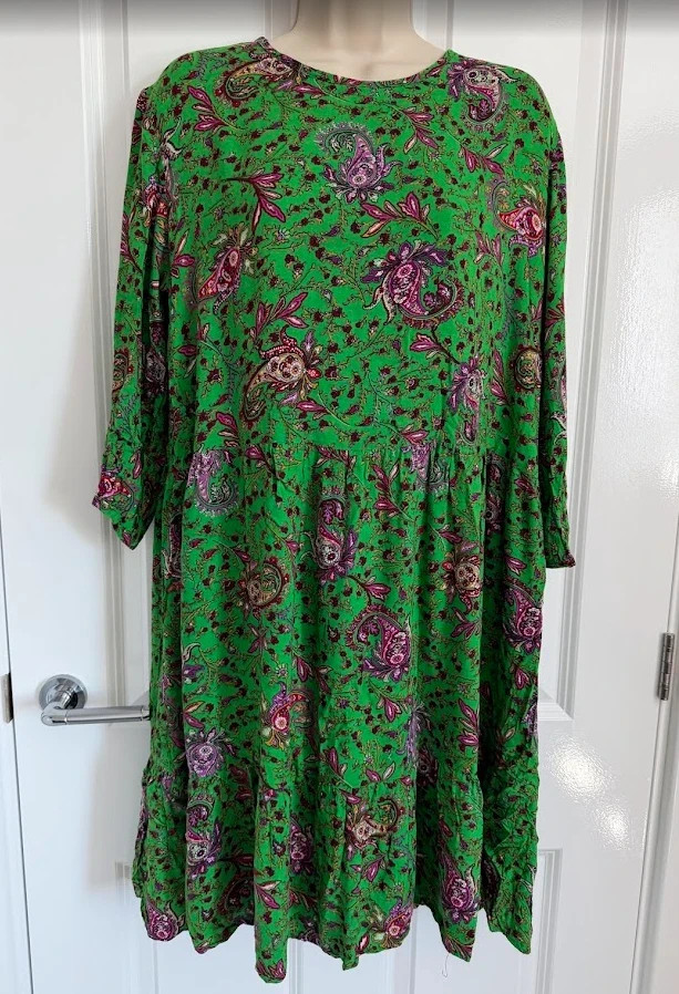 Ruby Rocks Green Paisley Tiered Smock Dress Size 10 Boho Festival Summer Viscose