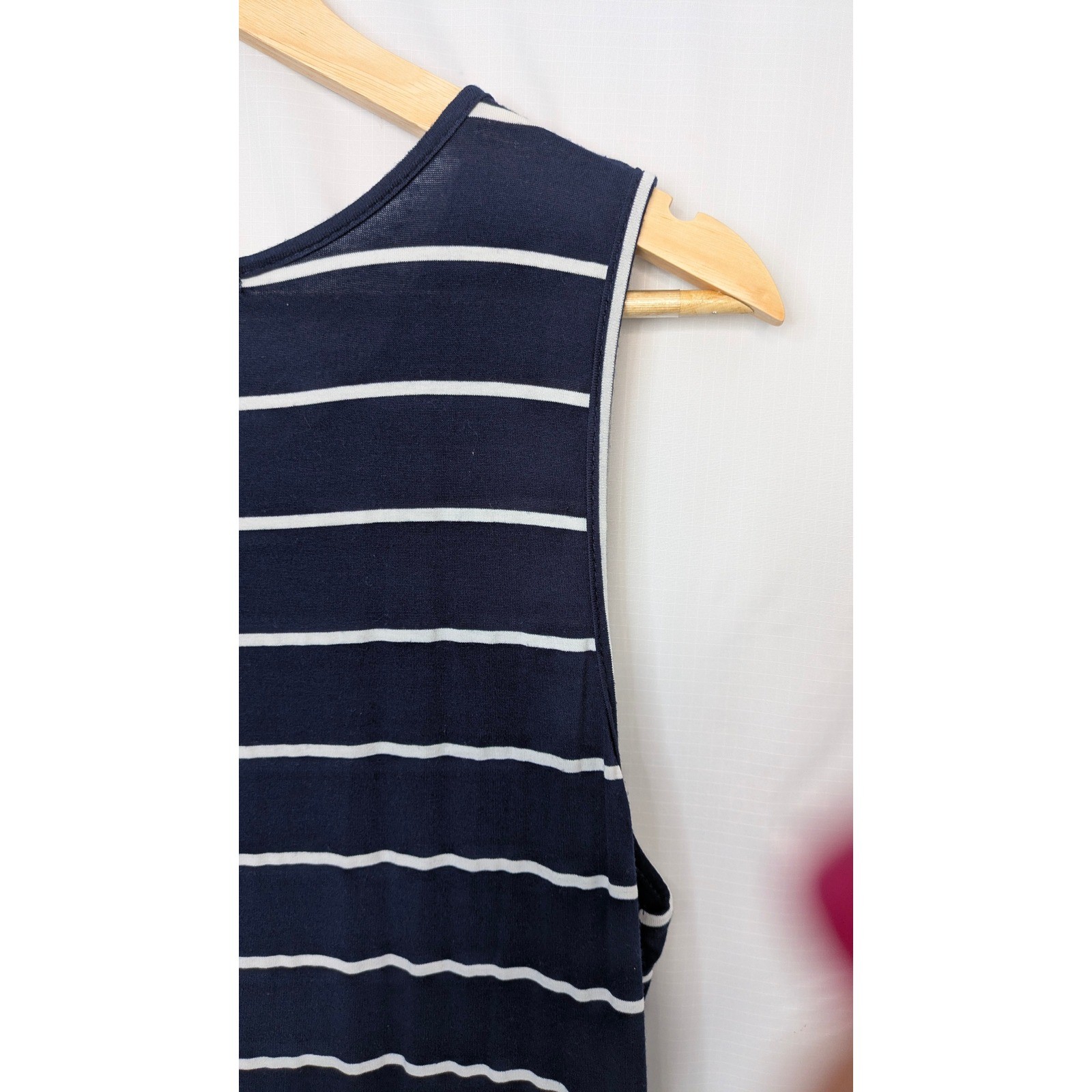 Hount Womens Large Navy White Striped Sleeveless Maxi Dress Pockets Casual