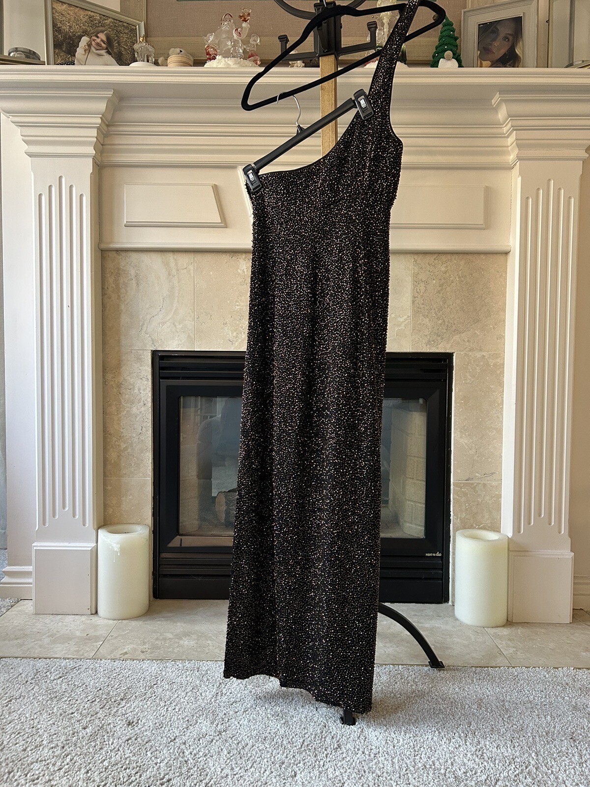 Vintage Bieff Basix Copper Shimmery Beaded Silk Formal Long Dress Gown size 2.