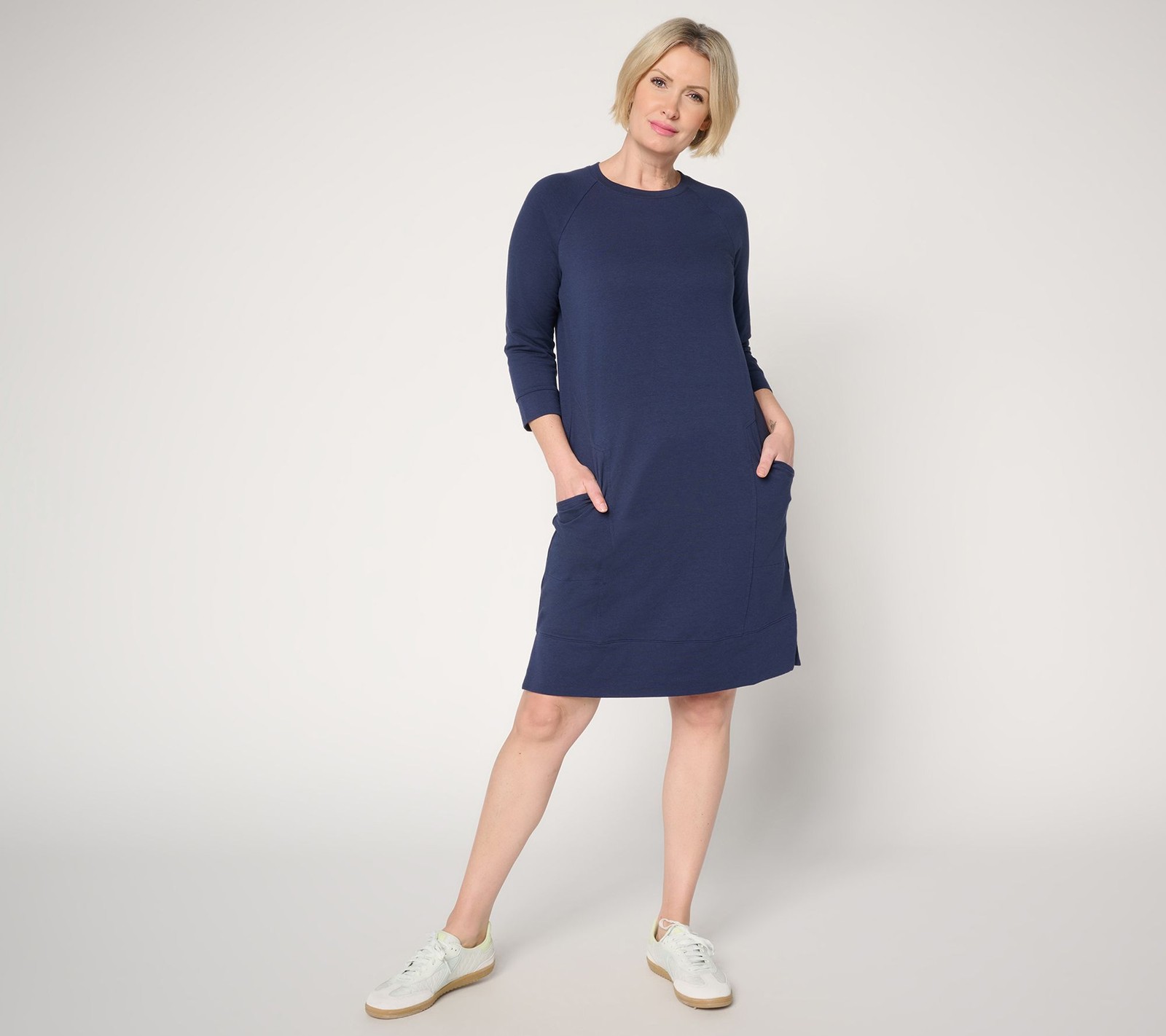 Anybody Regular Cozy Knit French Terry Sneaker Dress Navy 1X New