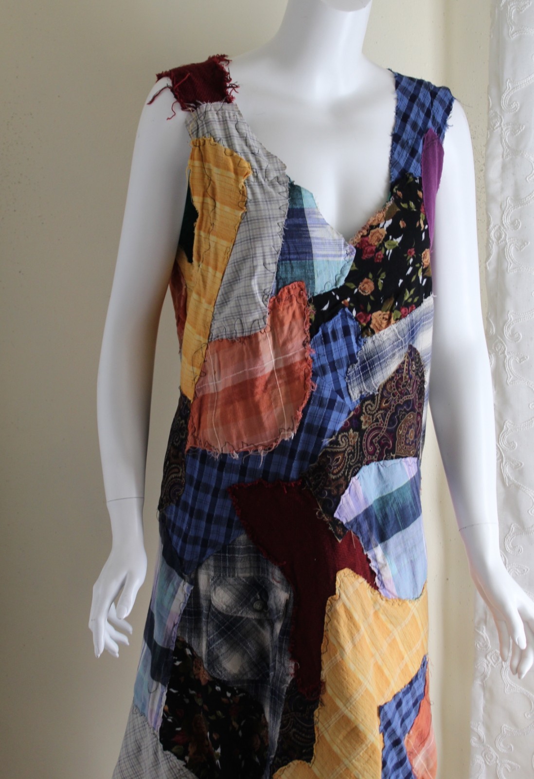 Hand-Made Funky Art-to-wear Patchwork Hippie Boho Dress Tunic S M L XL Lagenlook