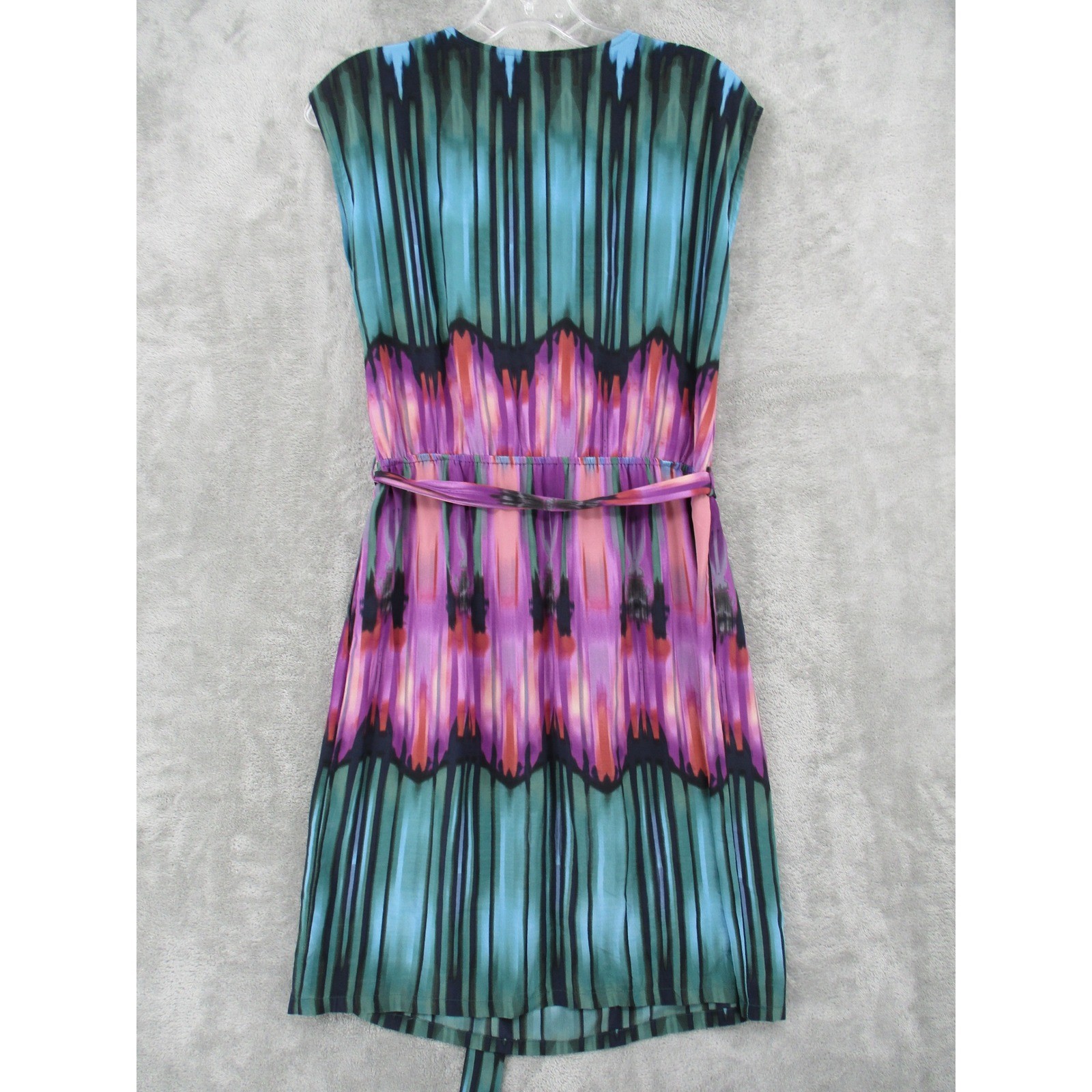 Presley Skye Dress Womens Medium Silk Abstract Belted Lightweight Boho Pockets