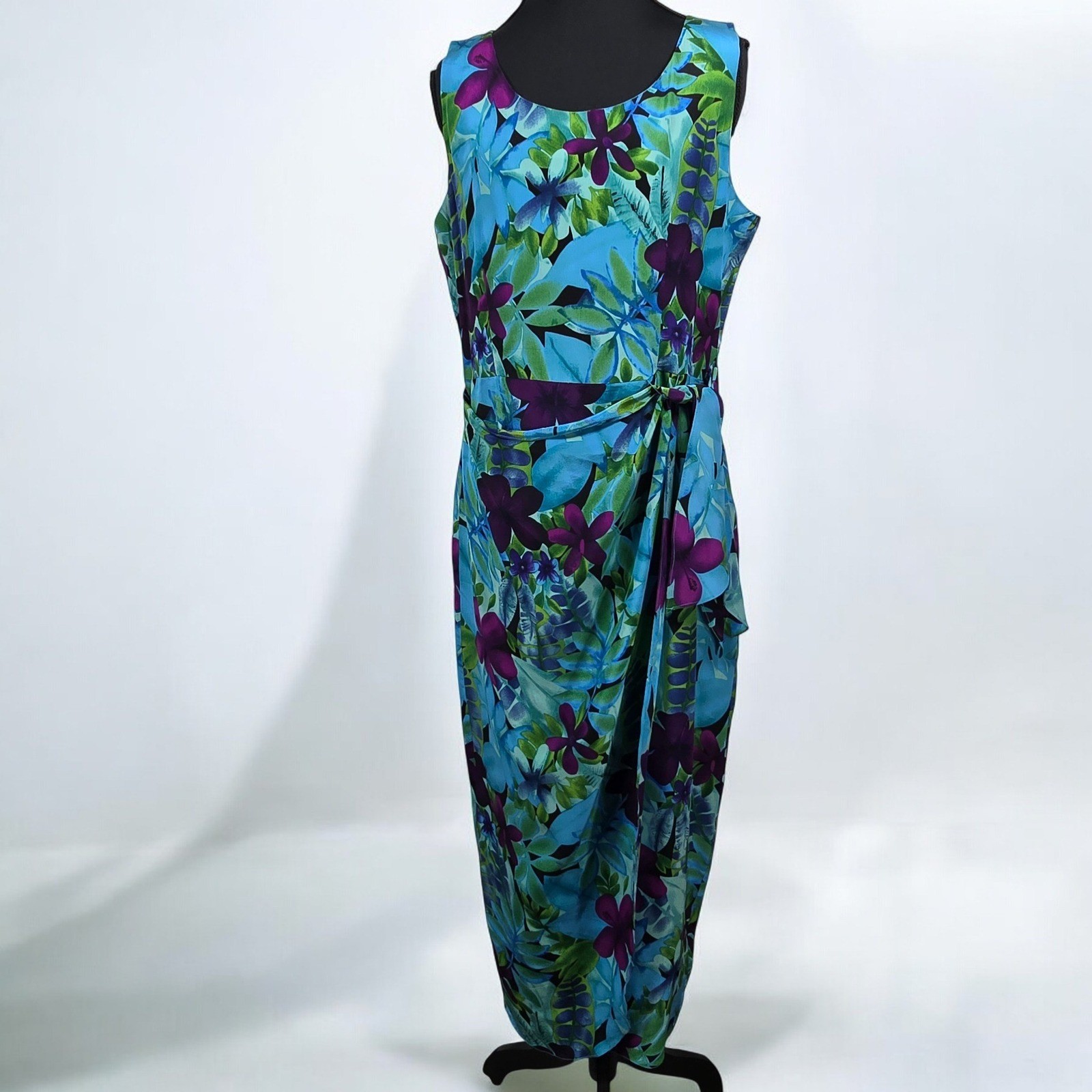Spencer Jeremy 100% Silk Midi Dress Floral Print Sleeveless Blue Purple Size 10