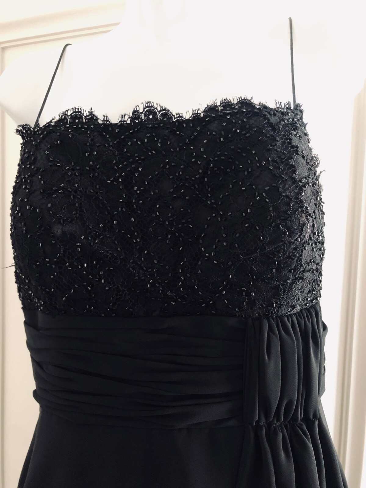 JS Boutique Womens Beaded Spaghetti Strap Draped Black Dress 8