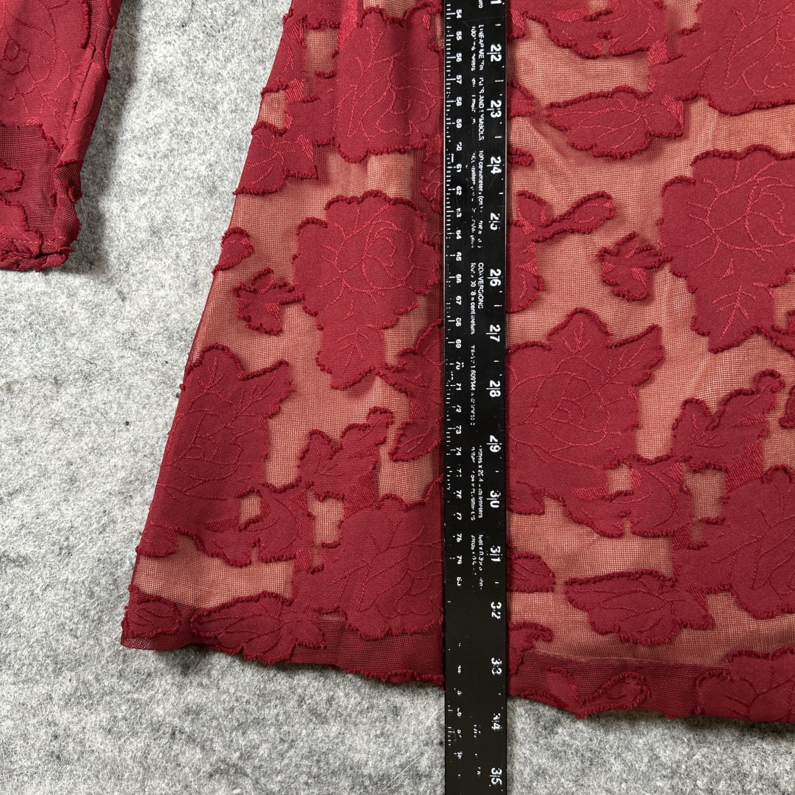 Lucy Paris Dress Women’s M Maroon & Tan Underlay Floral Embroidered Bell Sleeve