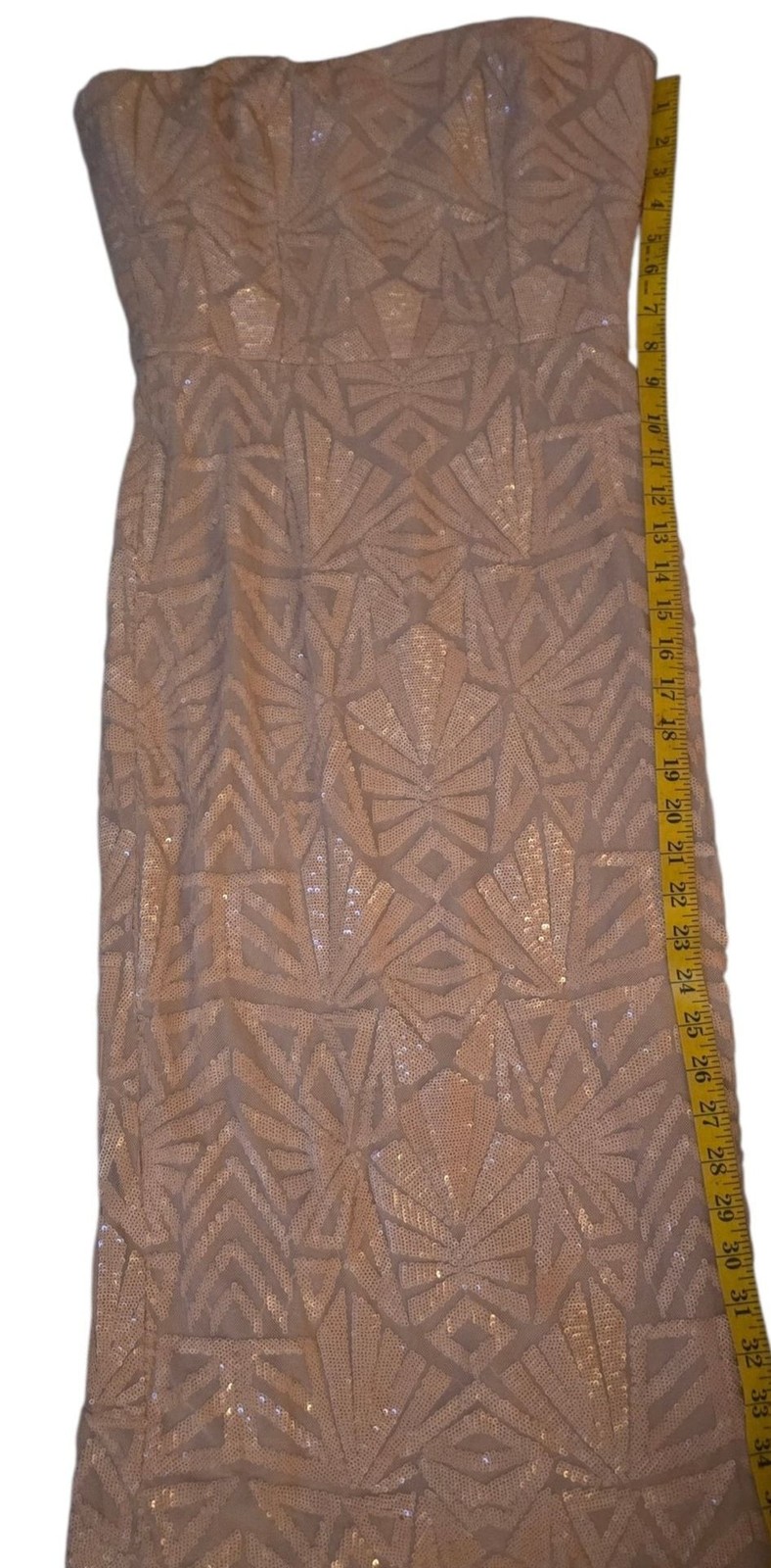 Dress the Population Strapless Sequin Geometric Pattern Midi Dress Peach
