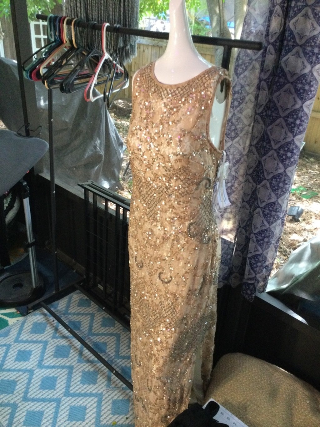 Women’s Aidan Mattox Gold Sequin Lace Sheath Maxi Dress Size 4