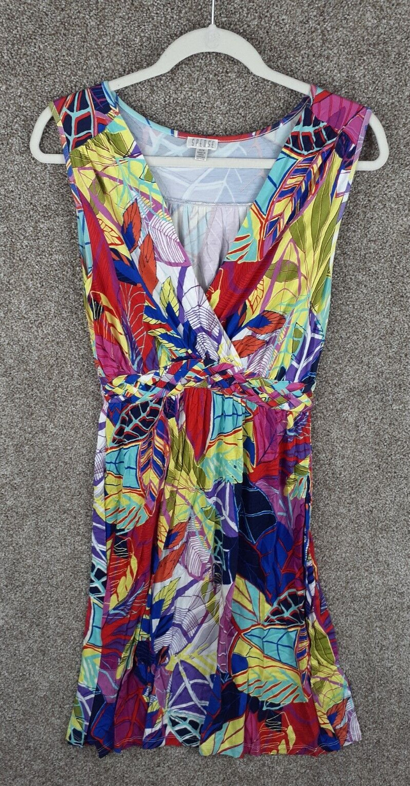 Spense Dress Womens M Multi Color Geometric Knit V-Neck Stretch Casual Modern