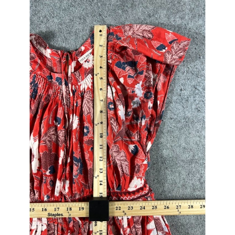Ulla Johnson Floral Voile Lottie Smocked Dress Womens XS Red Boho Cottagecore