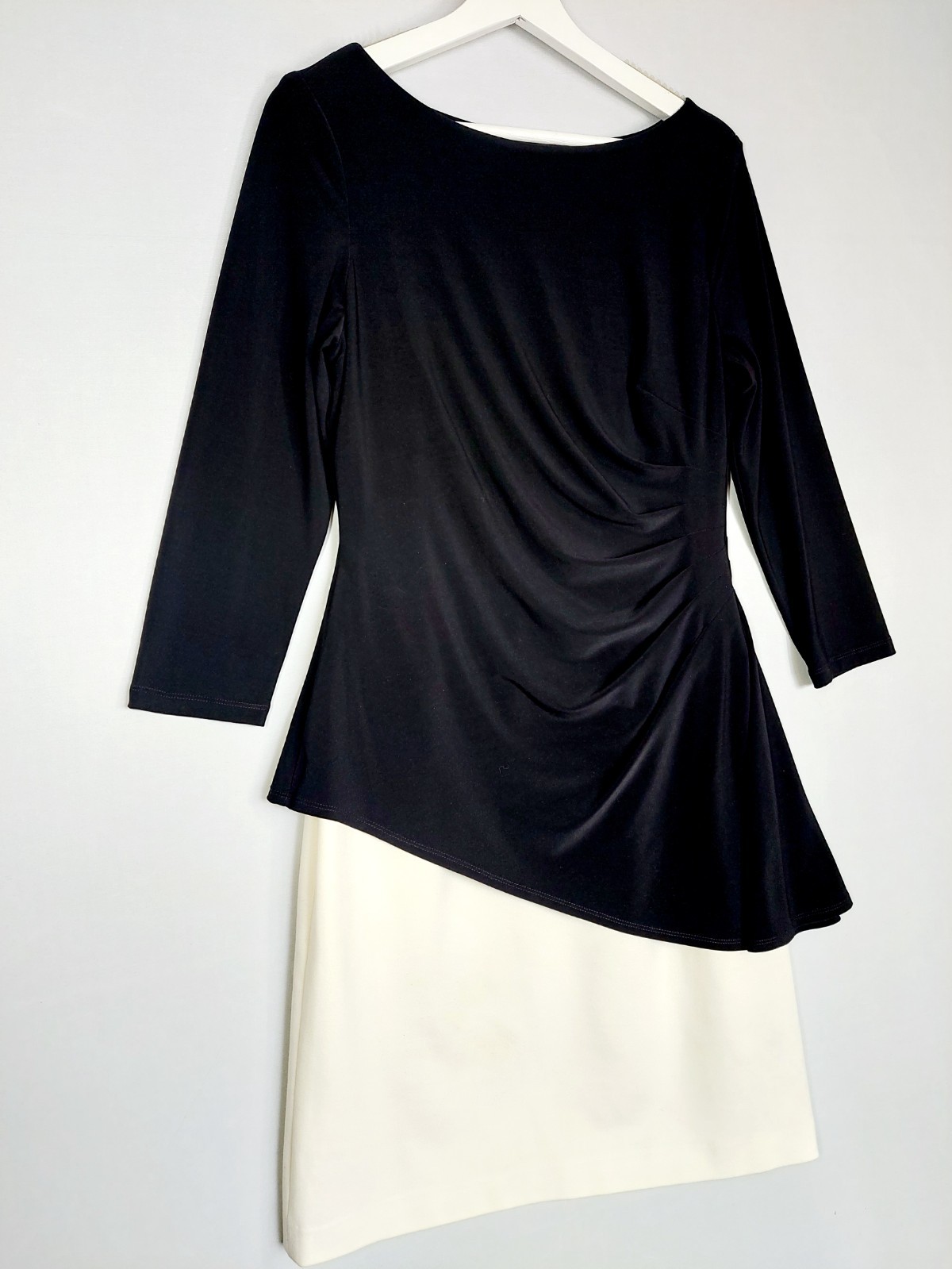 Lauren Ralph Lauren Black Ivory Peplum Dress Womens UK 14 Ruched Asymmetric