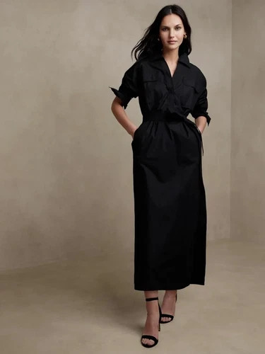Banana Republic Ani Popover Shirt Dress Black NWT $170 PETITE LARGE PL #632511