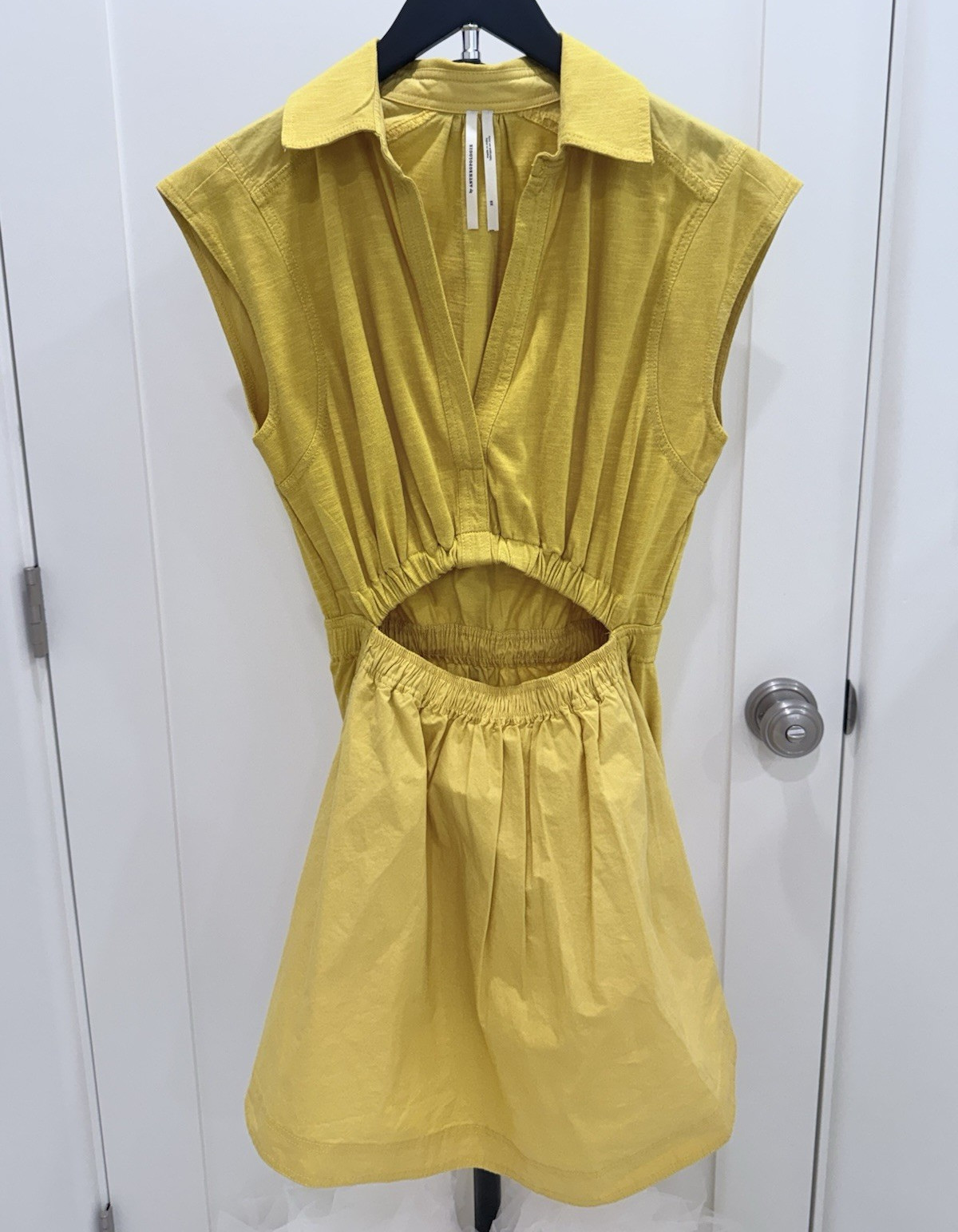 Anthropologie Women’s Yellow Solid Linen Shirt Dress Sleeveless Collar XS
