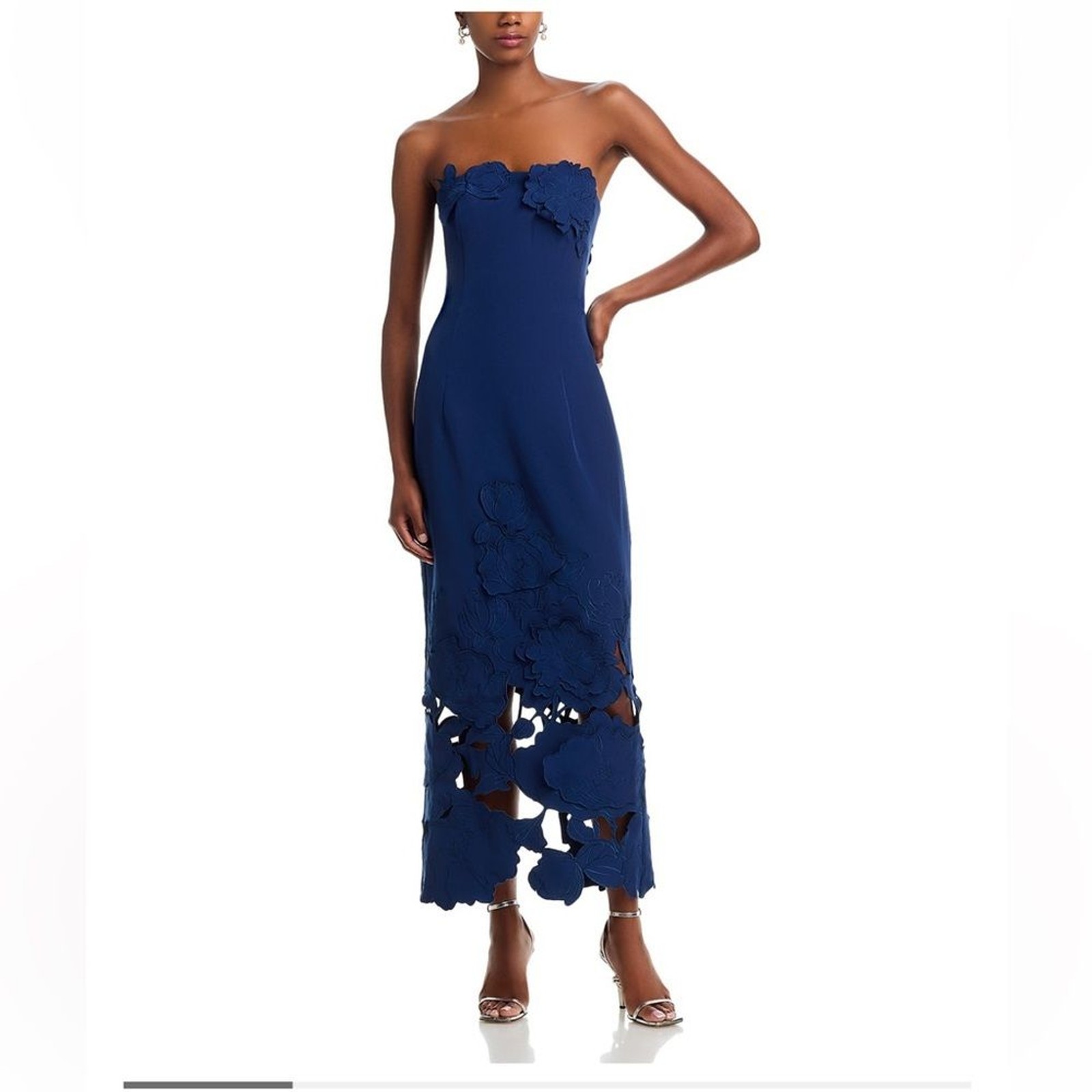 Leo Lin Rayna Appliqué Bustier Maxi Dress Navy Blue Size 6 NWT