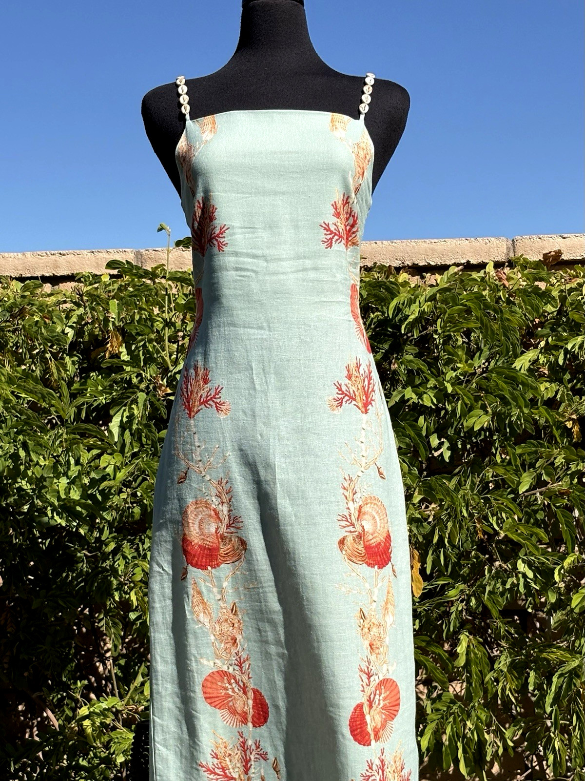 Caroline Constas SZ S Mint green/Multi shells print Squared neck Midi Dress-NWT