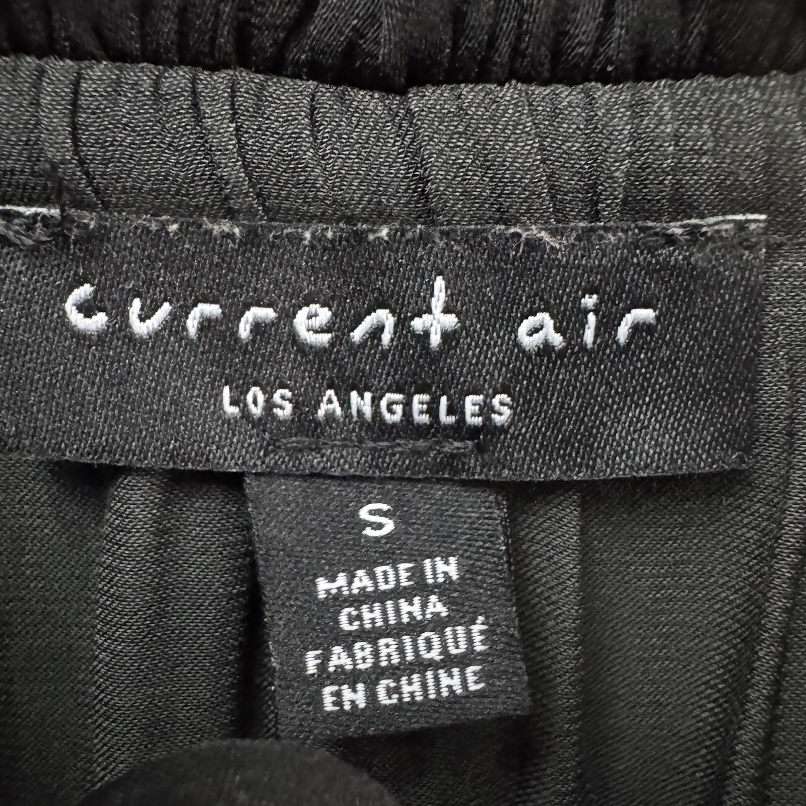 Current Air Black Pleated Ruffle Dress Size S Tie Neck Tiered Mini Boho