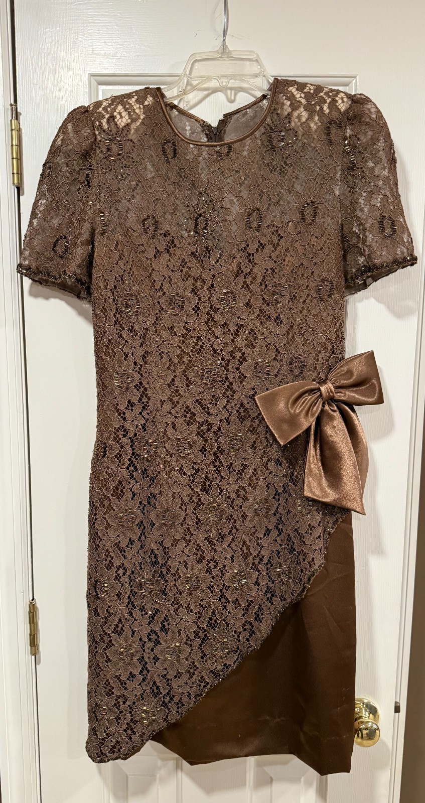Vintage FINE FEATHERS 90’s Chocolate Dress Lace and Beaded