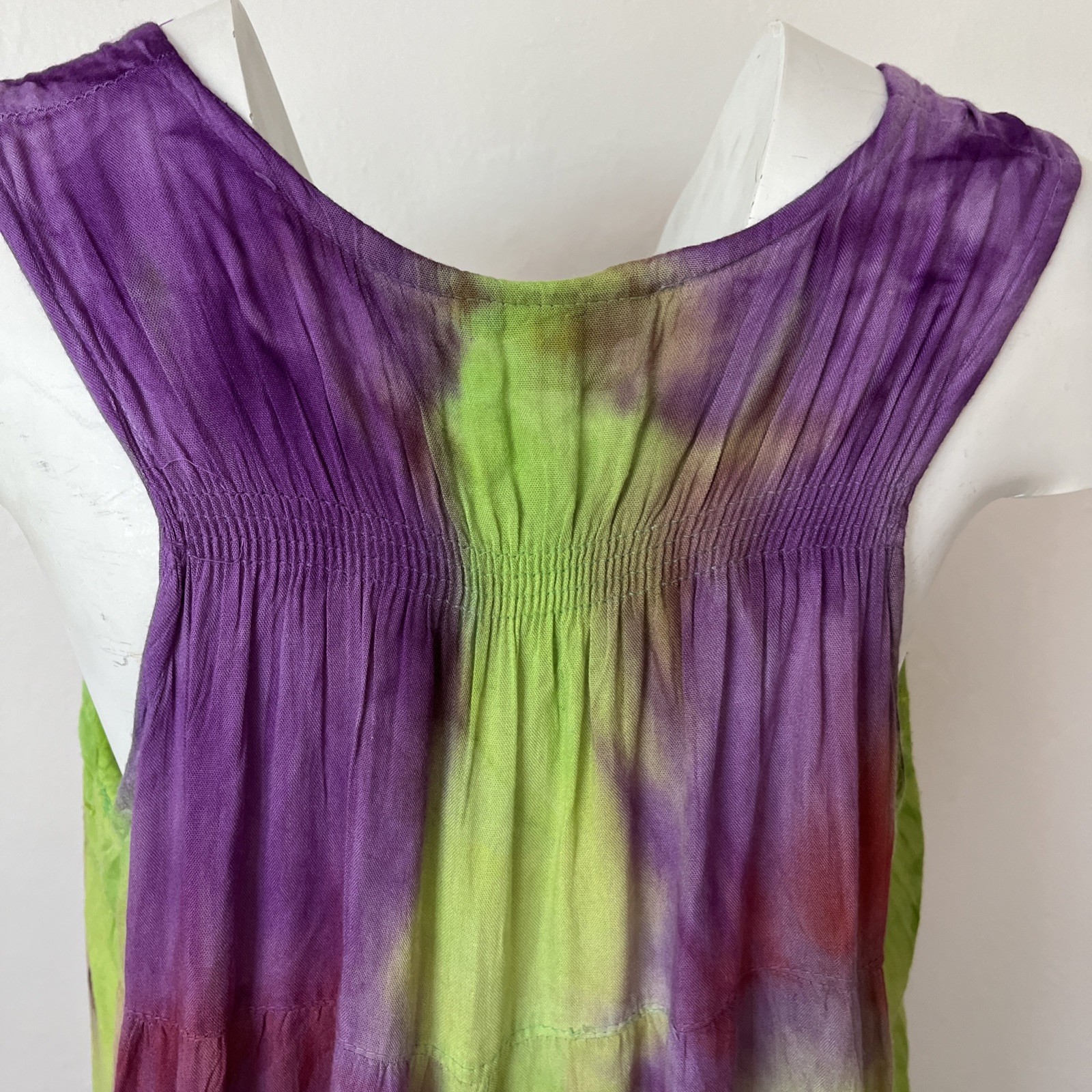 Sakkas Sleeveless Boho Sundress Tie-Dye Purple Embroidered Green Red Free Size