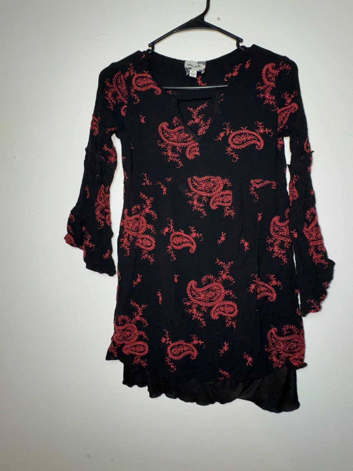 Ultra Flirt Clothing Co Black & Red Paisley Embroidered Dress – Size Medium 0126