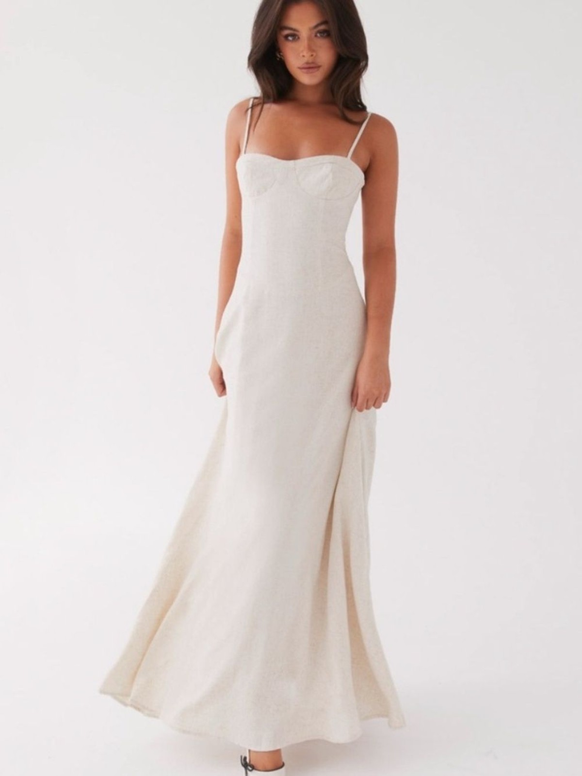 PEPPERMAYO Angelina Linen Maxi Dress Size XS / 2 Cream Oatmeal Summer Beach boho