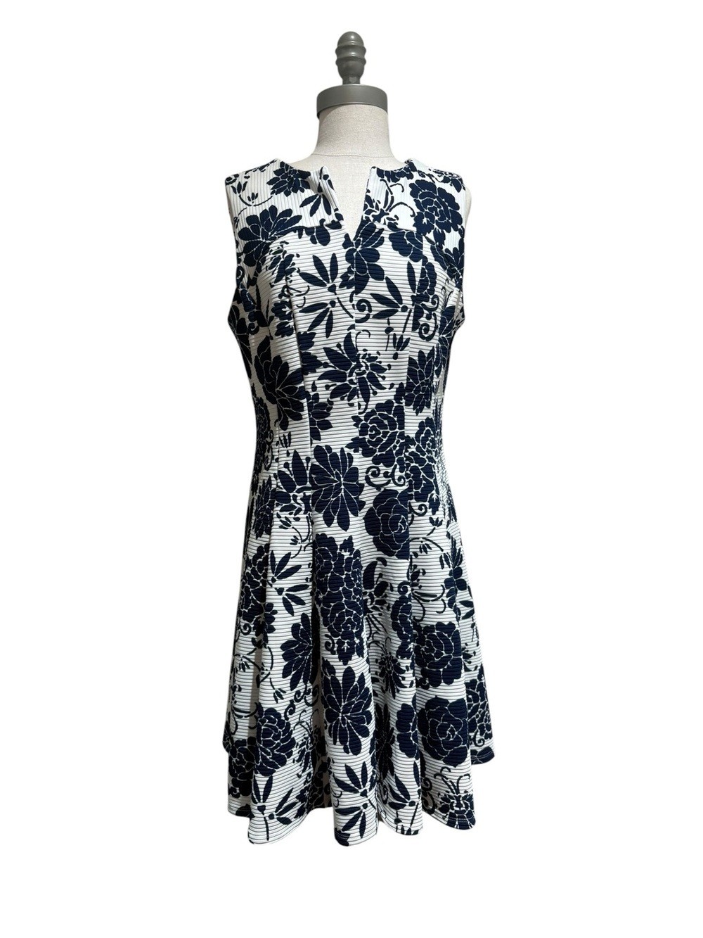 Danny & Nicole Navy Floral Fit & Flare Dress – Size 12P