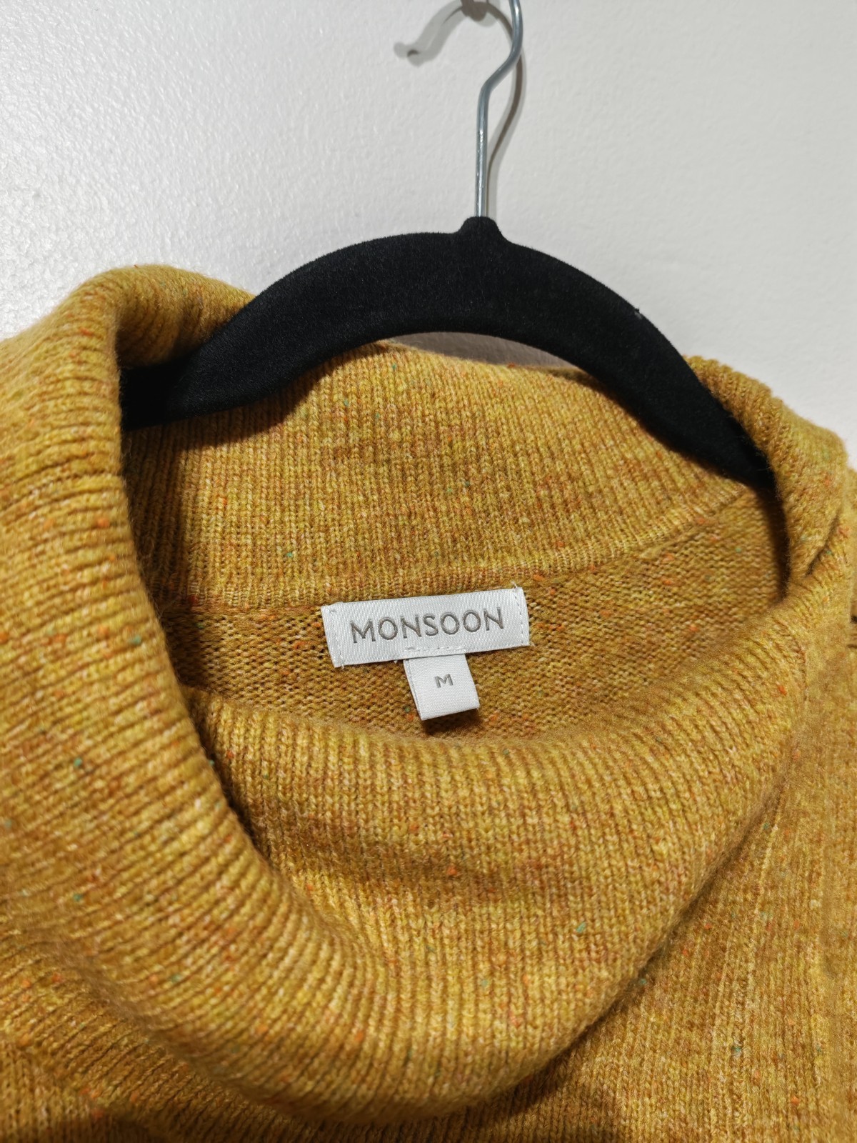 Monsoon mustard yellow brown knitted jumper dress M 14