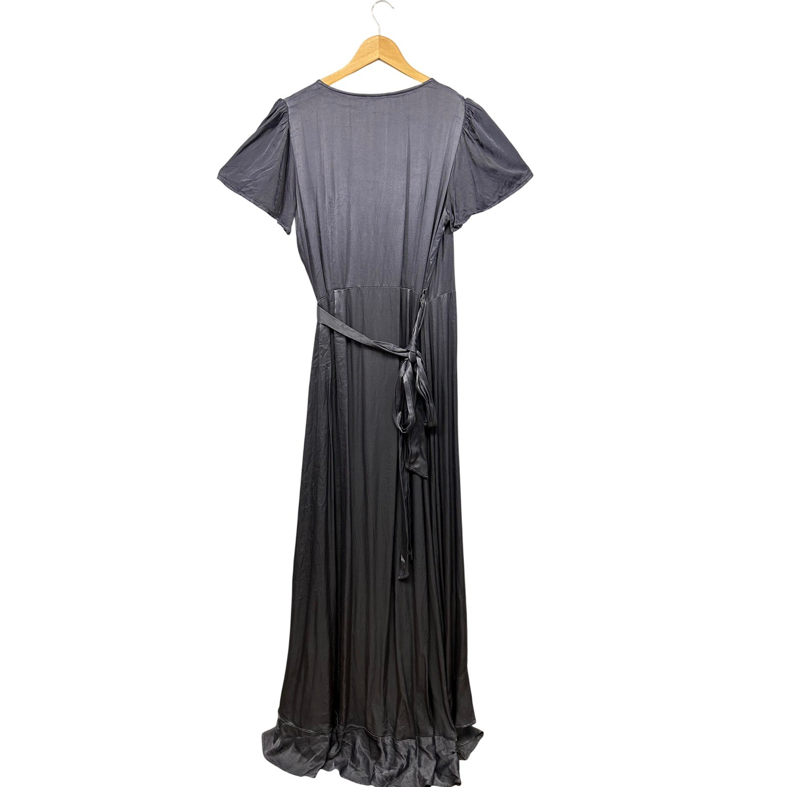 Ghost London Romantic Ethereal Womens Med Charcoal Grey Viscose Wrap Maxi Dress