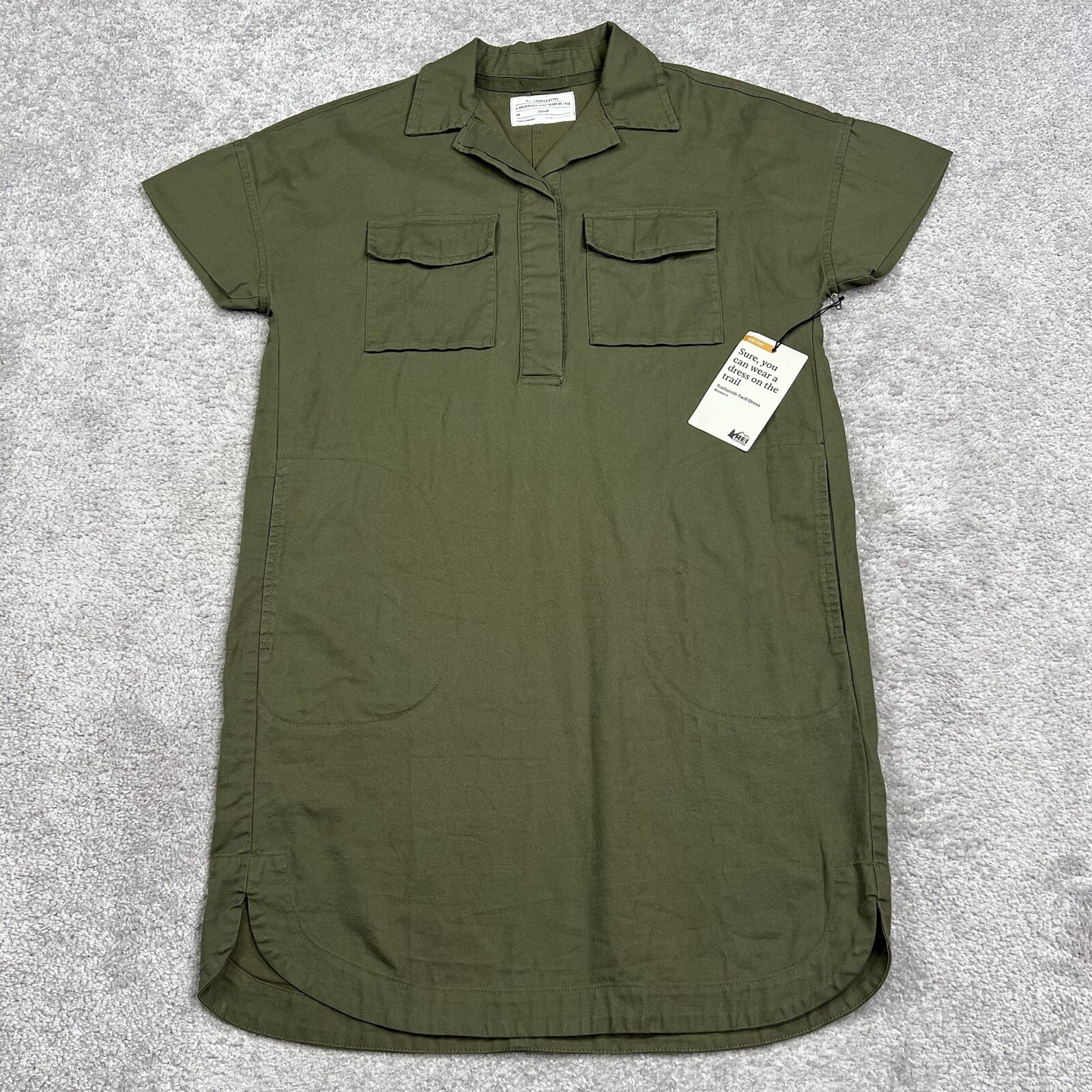 REI Co-op Trailsmith Twill Shirt Dress Womens Size XS Extra Small Army Green NWT