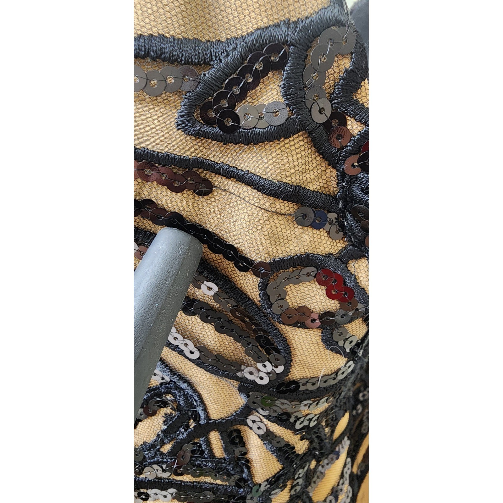 Black Sequin Peplum Strapless Evening Gown Nude Mesh Formal Maxi Dress