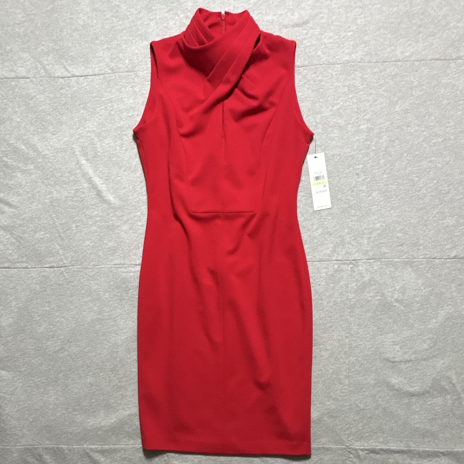 Calvin Klein Red Sheath Sleeveless Cowl Neck Stretch Zip Dress Size 4 CD5C1U24