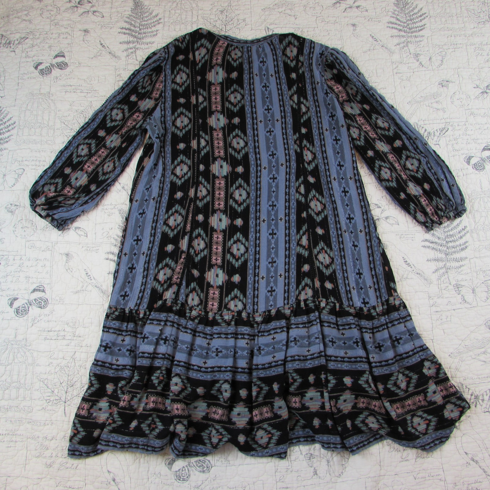 Spring ANTHROPOLOGIE Holding Horses Winter Moon Dress Womens IKAT Blue Boho S