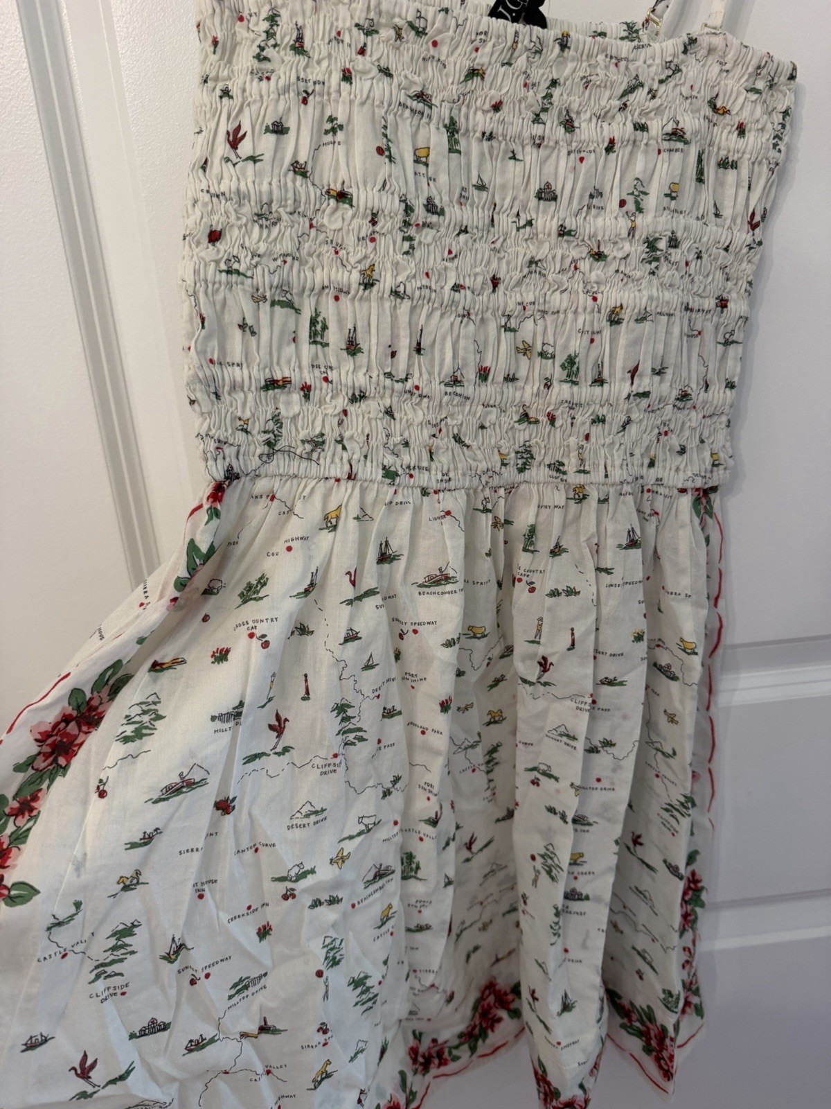 new nwt J. Crew J Crew smocked mini dress map print XS xsmall cotton voile