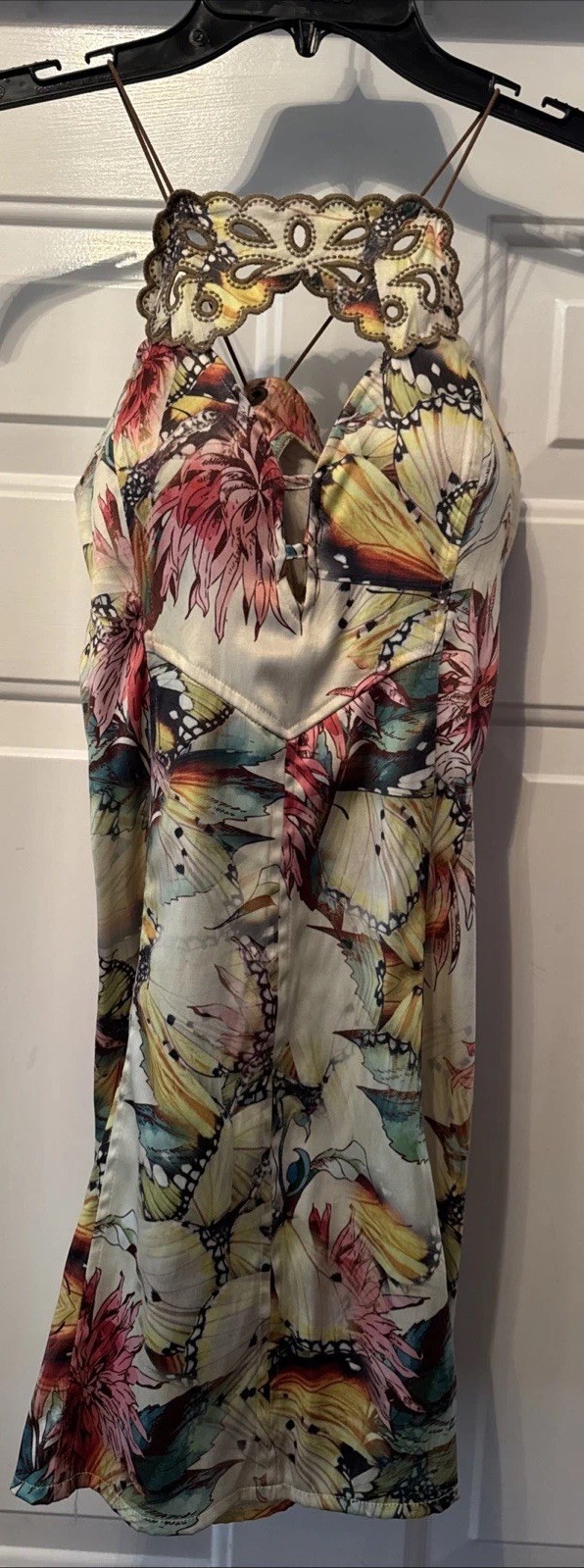 Monda Belle BRAZIL Fabulous LACE-UP/Zip Flowers & Butterflies Mini Dress Size M