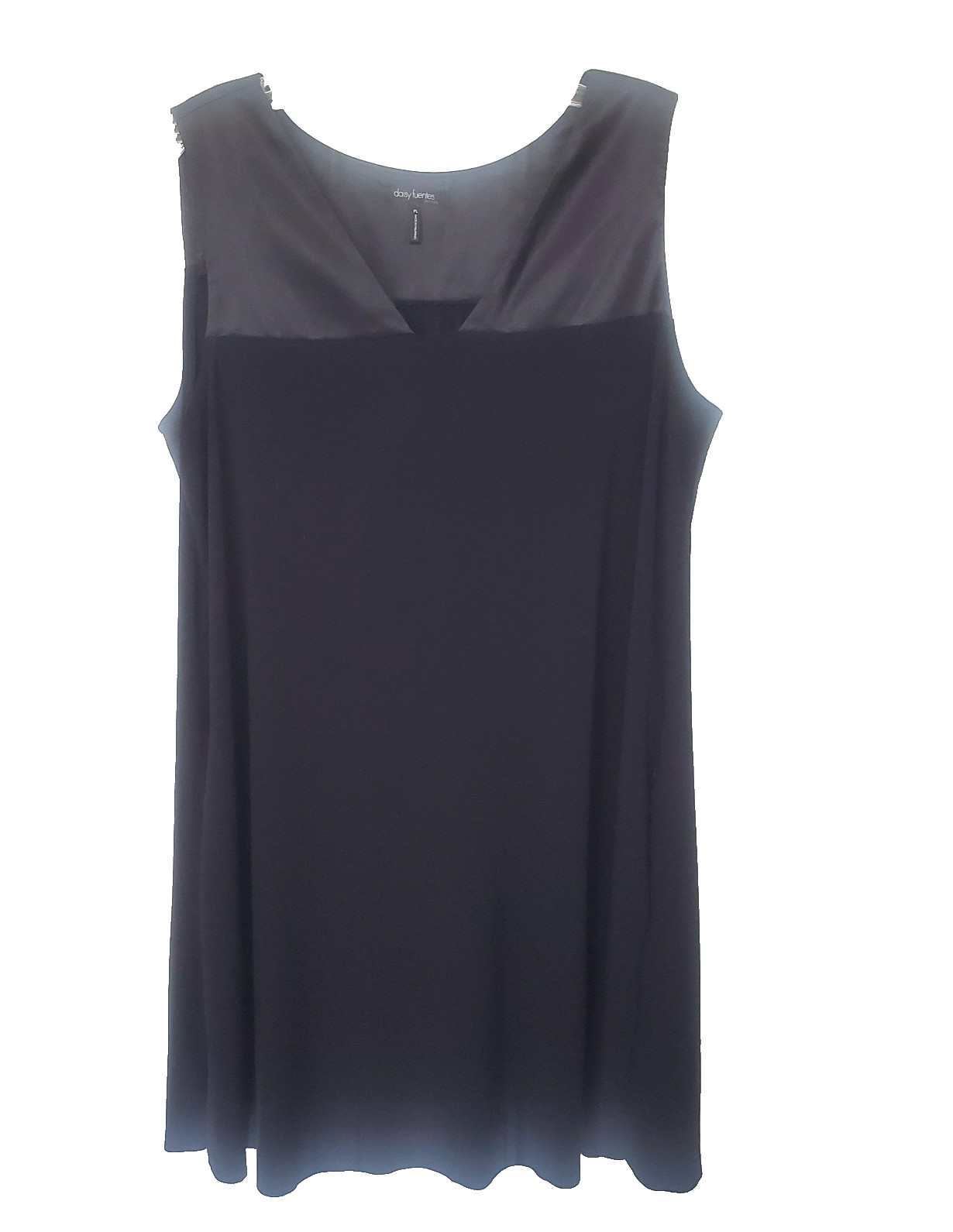 Daisy Fluentes Tank Flare Dress Black Jersey & Satin PL 38X34 Pockets Stretch