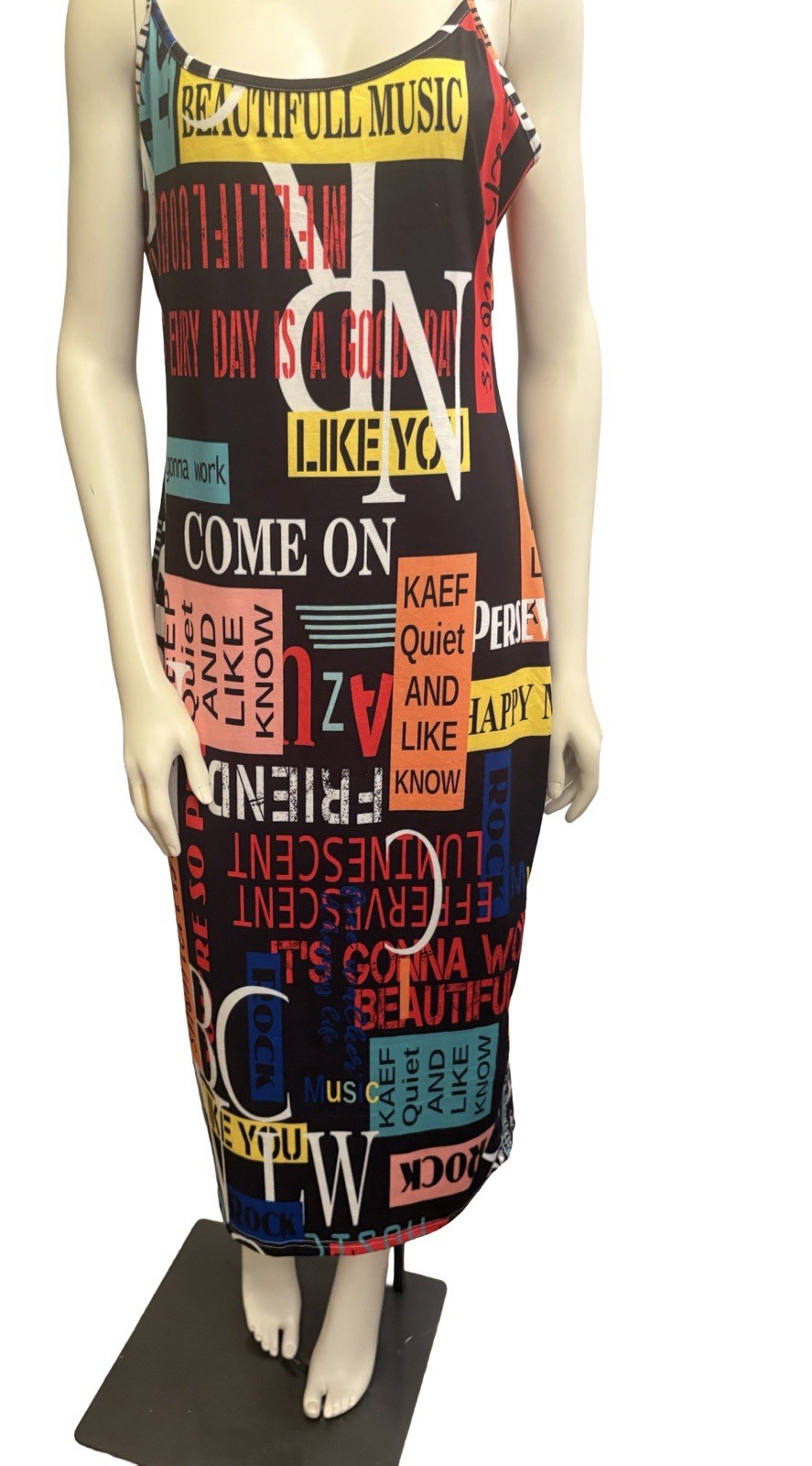 SHEIN Women’s Multicolor Graphic Print Strappy Bodycon Midi Dress Scoop Neck S
