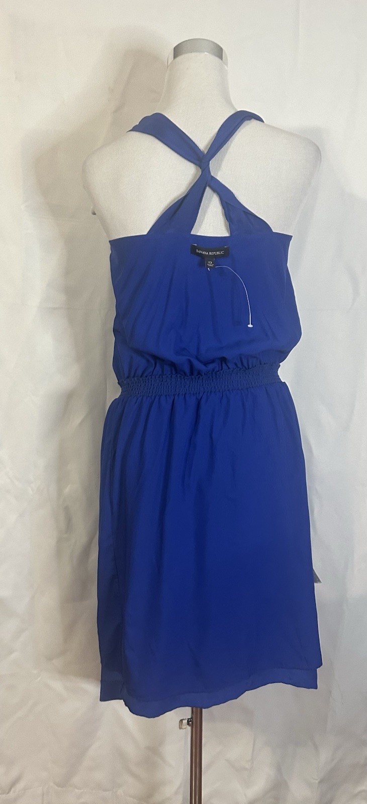 Banana Republic Size 12 Blue 100% Silk Dress Sleeveless Racerback Asymmetrical