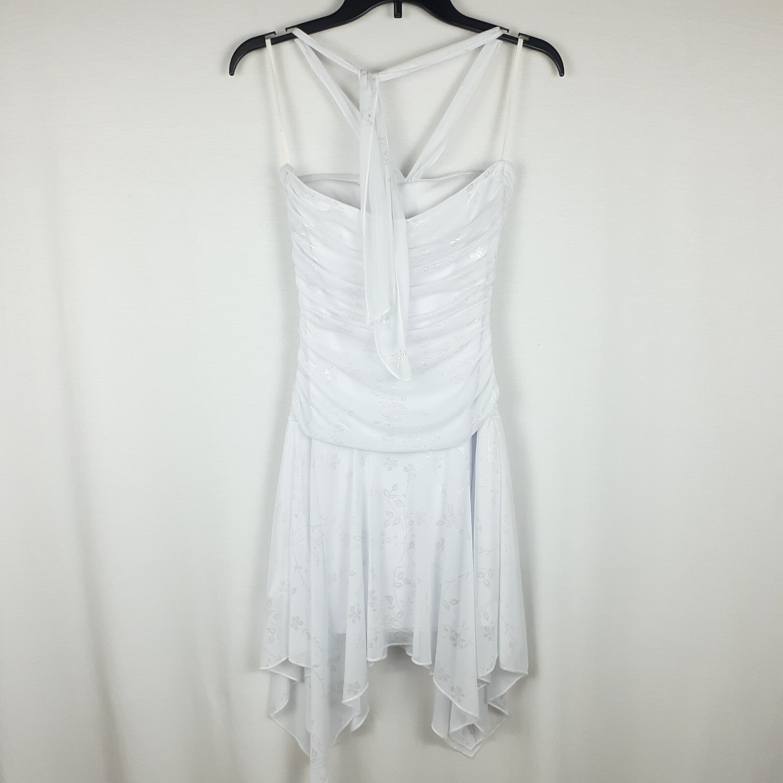 Finesse Womens Halter Dress Size M White Stretch Ruched Sides Handkerchief Hem