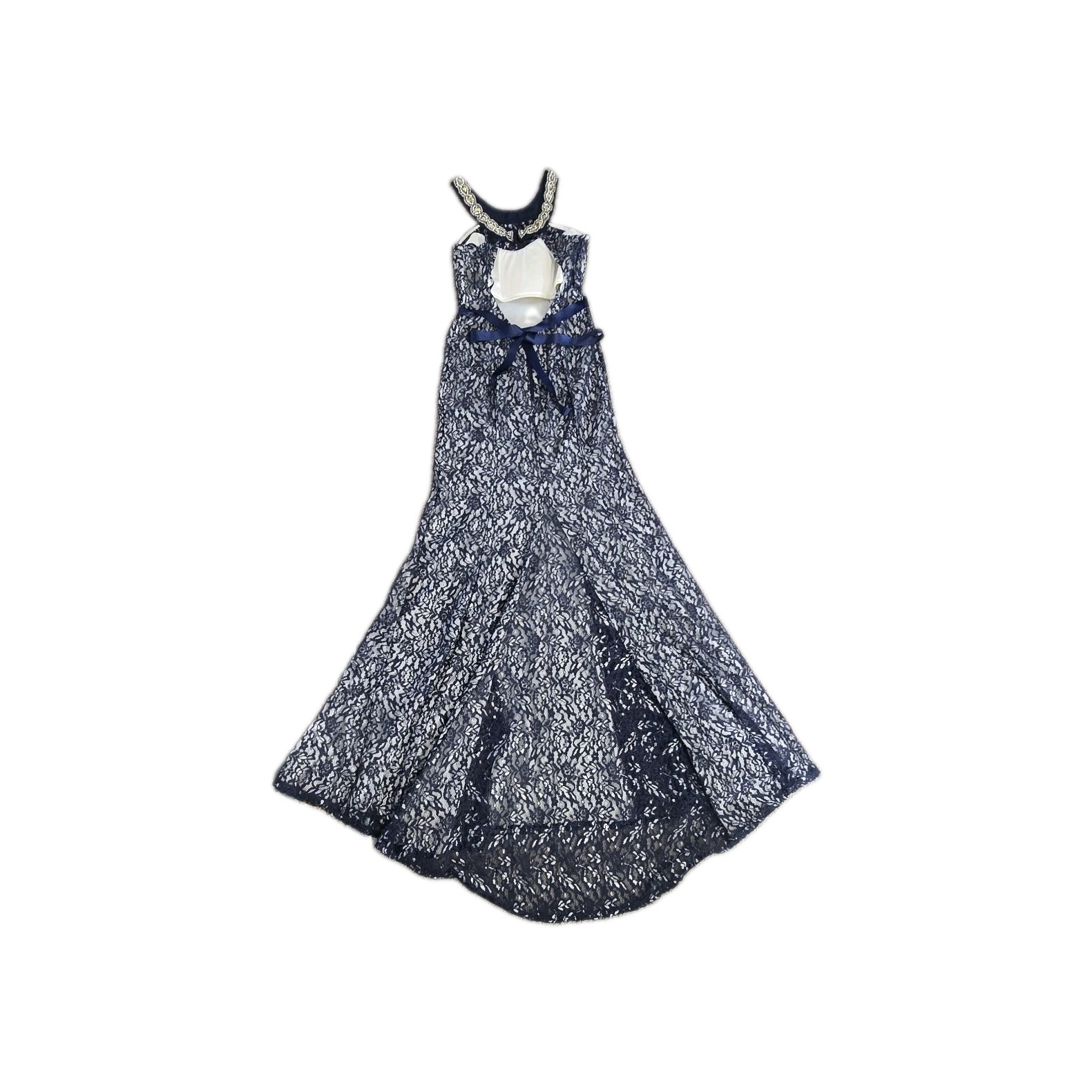 Sequin Hearts Light Blue Lace Beaded Halter Mermaid Formal Prom Dress Size 7