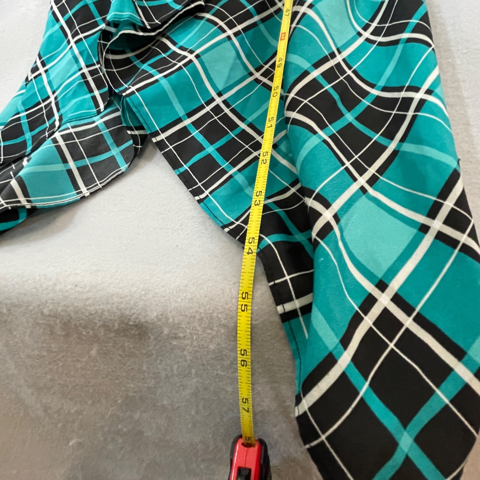 MICHAEL Michael Kors Teal Black Plaid Scarf Print Handkerchief Maxi Dress S/M
